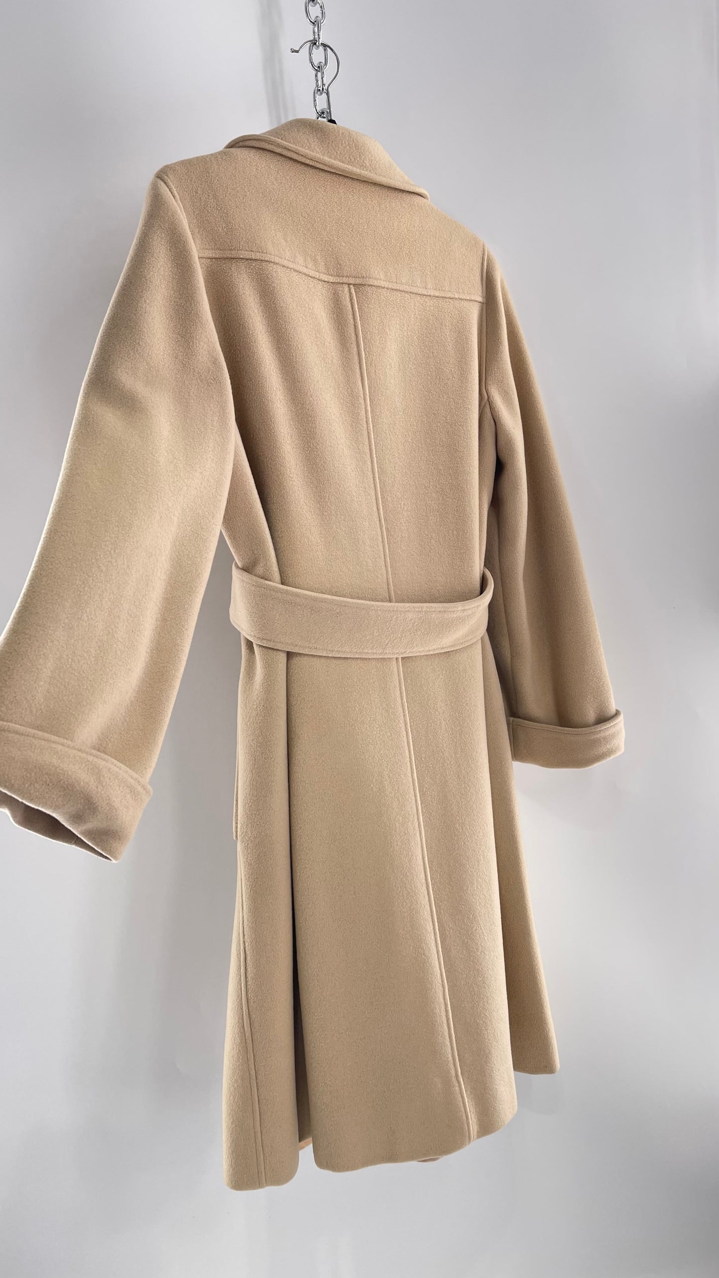 Vintage 100% Amicale Cashmere Beige Cream Coat with Apricot Satin Lining (C) (S/M)