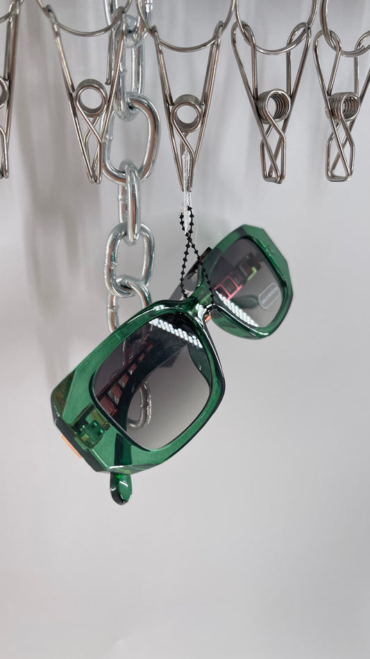 Green Rectangle Sunglasses with Gold Chain
