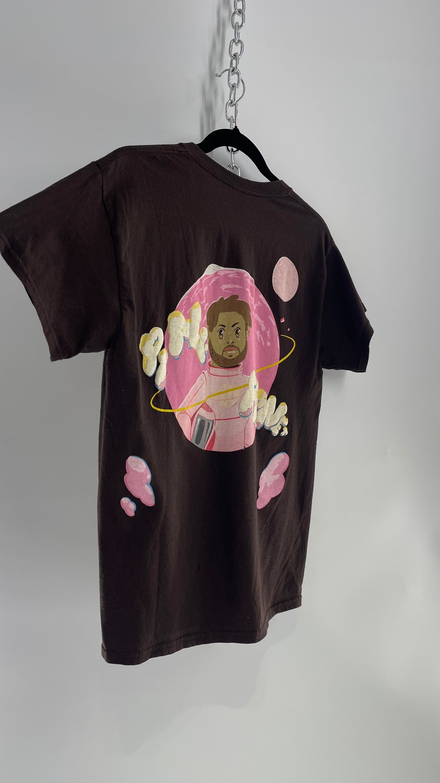 Pink Planet Puff Design Chocolate Brown T (Medium)