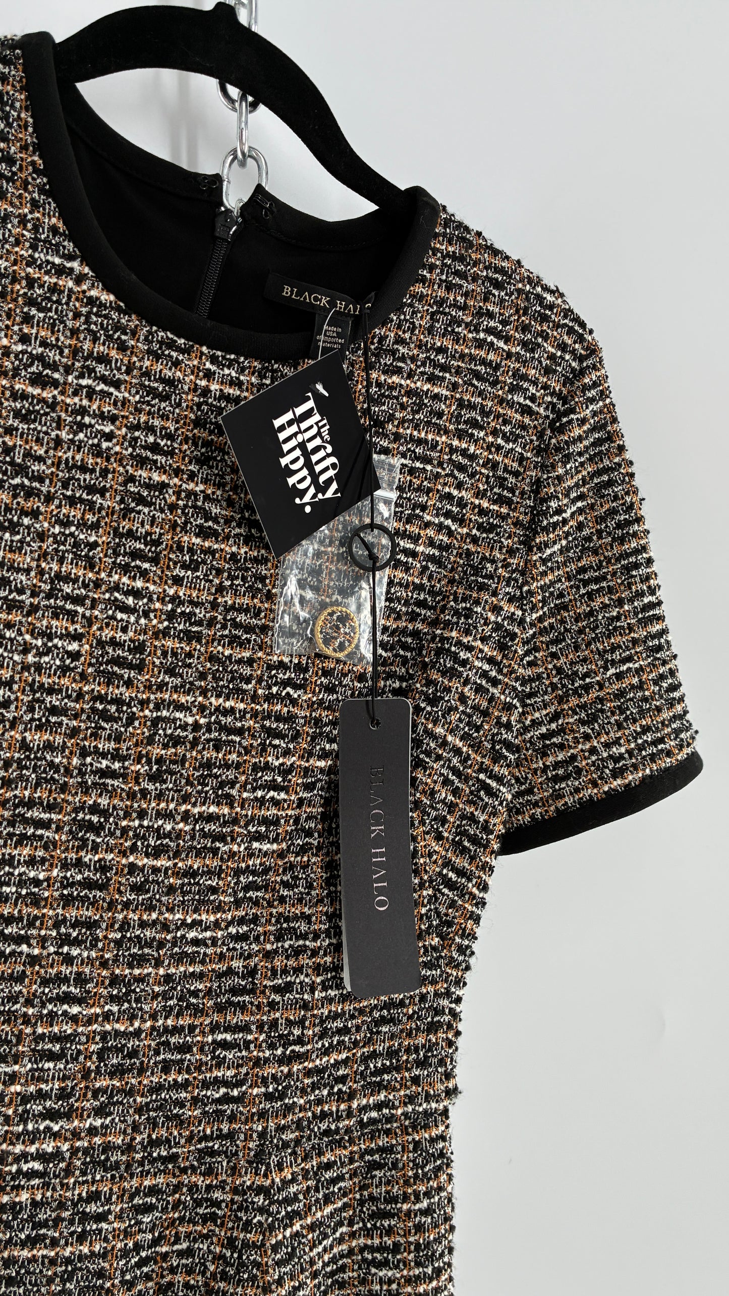 BLACK HALO Tweed Midi Dress with Tags Attached (8)