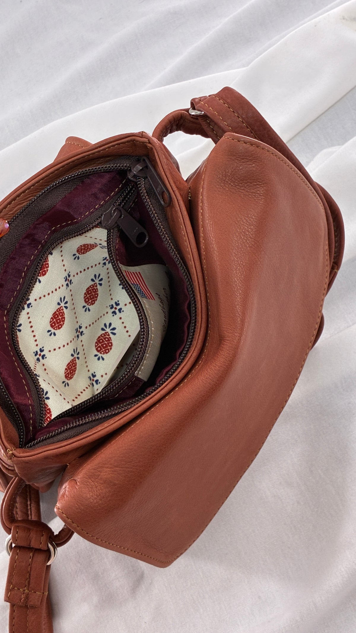 ELIE Genuine Leather Tulip Jr Handbag with Multiple Sections and Zippered Pockets