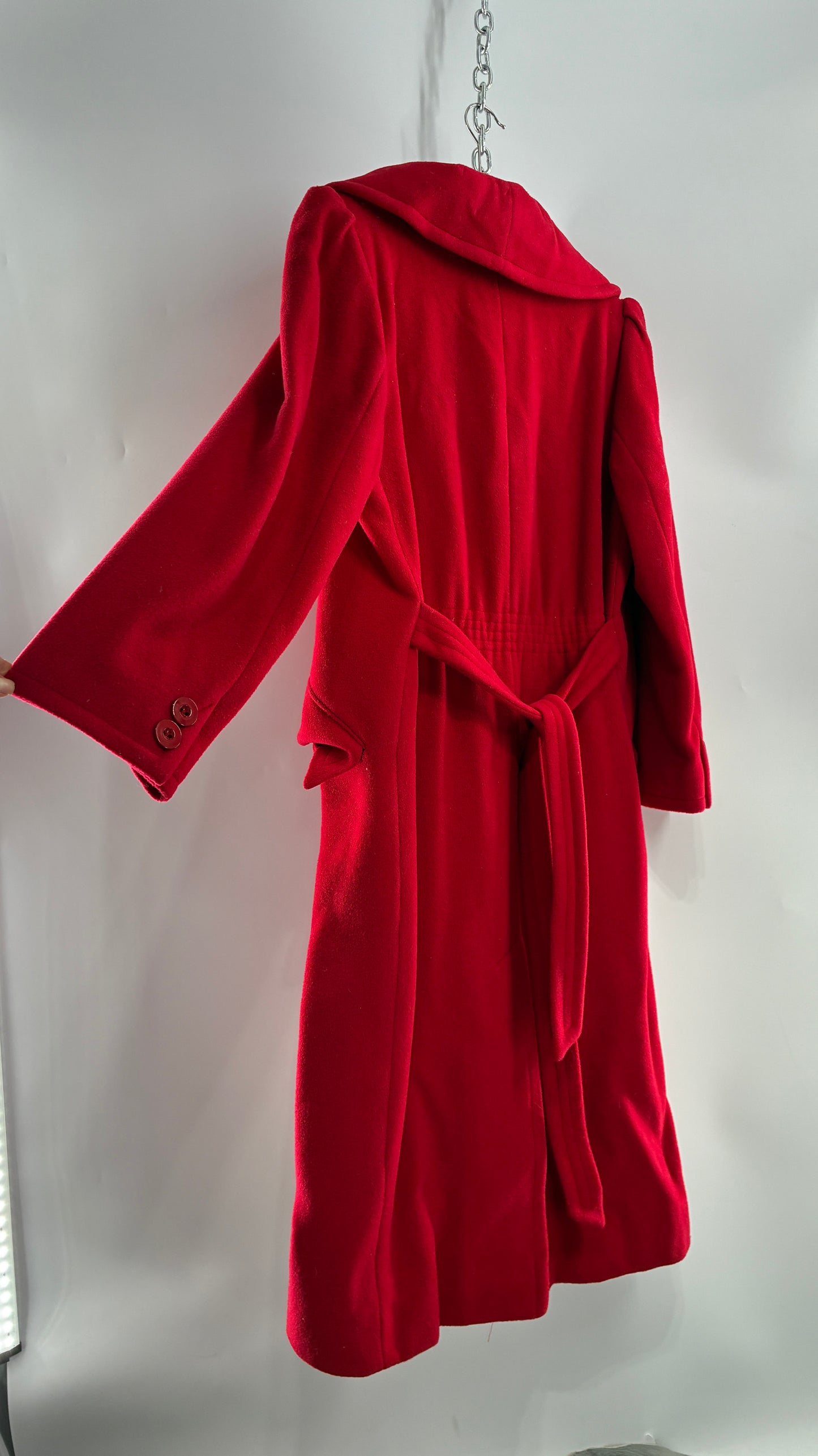 Vintage VALENTINO Miss V Red Sweeping, Tie Back and Pleated/Draped Collar Coat