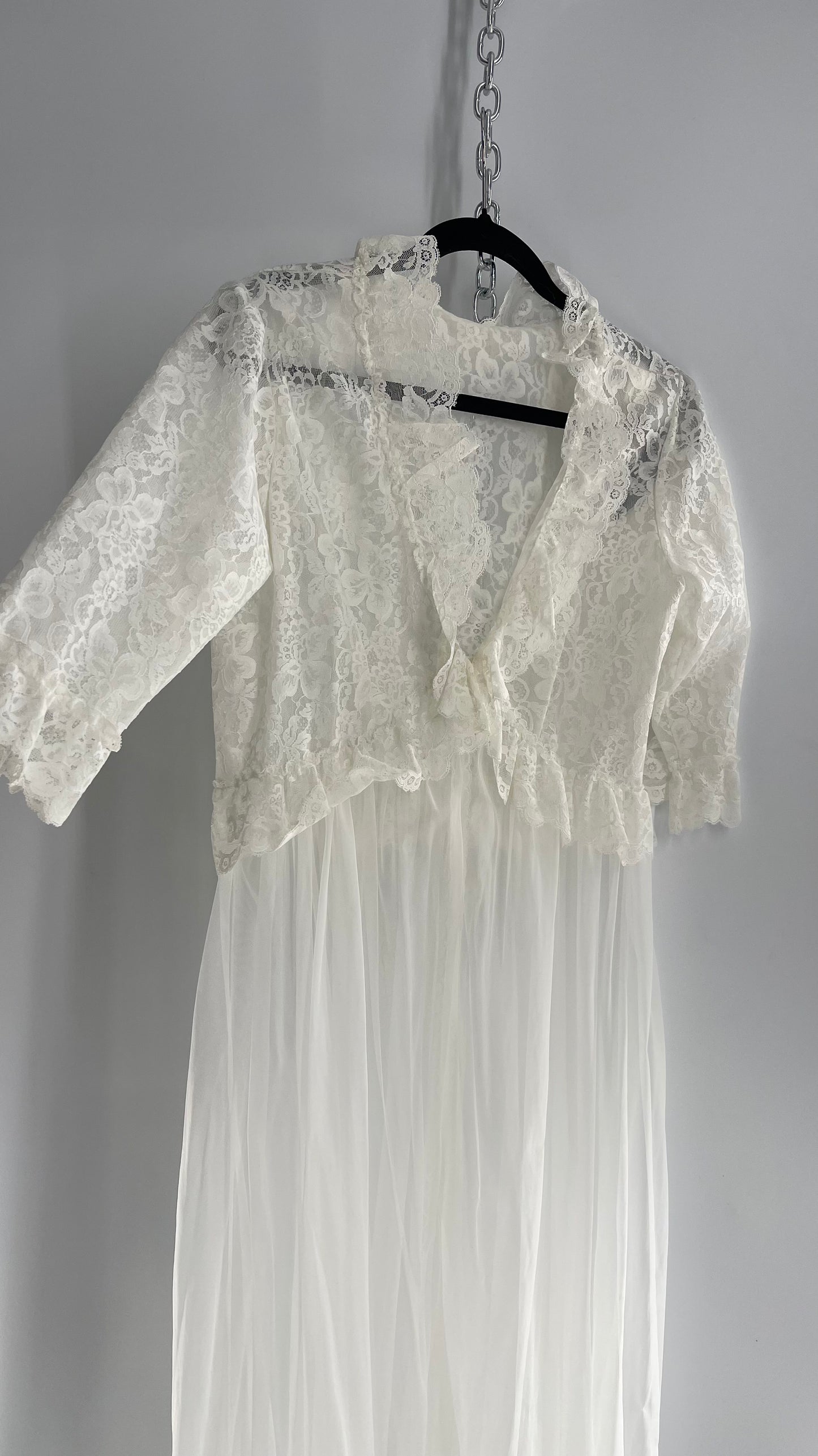 Vintage LISETTE 1960s White Lace Sheer Overdress (38)