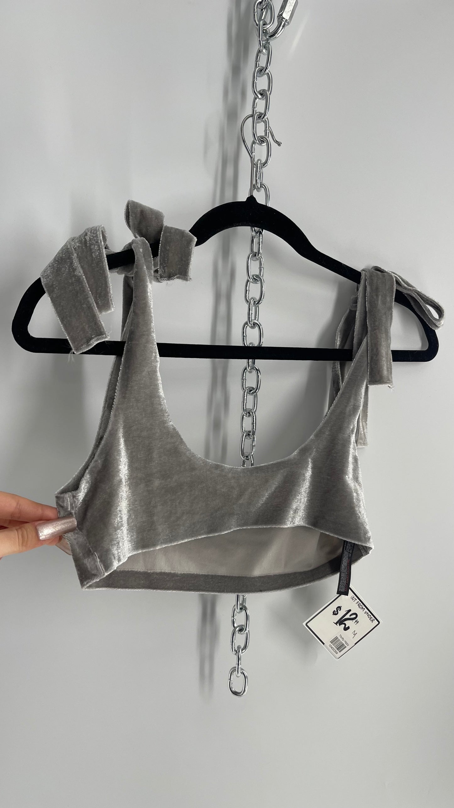 Urban Outfitters Out from Under Grey Velvet Tie Shoulder Bralette (Medium)