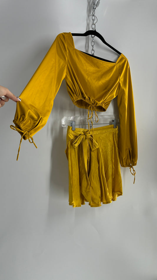 Golden Yellow Set: Free People Bubble Sleeve Top (S) Skirt Urban Outfitters Skirt (XS)