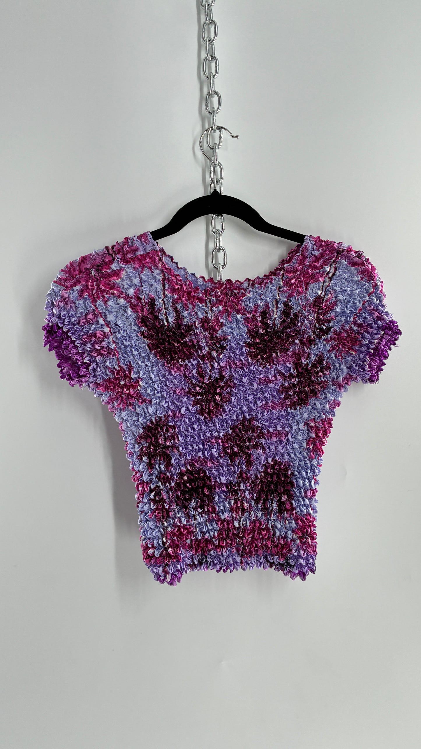 Vintage Tropical Palms Purple Popcorn Top (One Size)