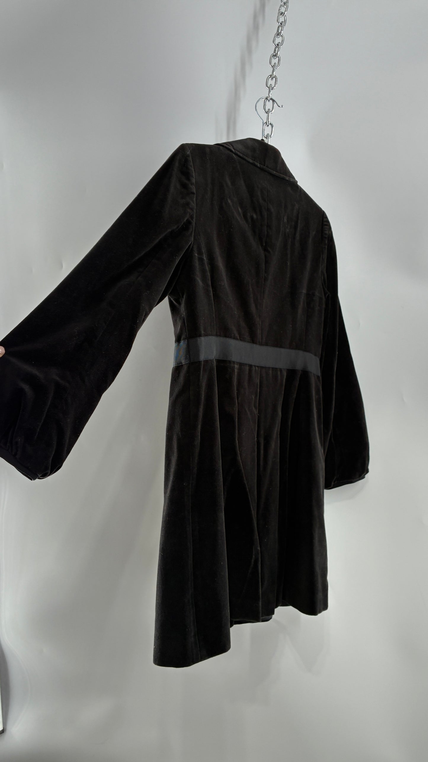 Vintage Ann Taylor Black Velour Bubble Sleeve Coat with Ribbon Bow Belt (4P)