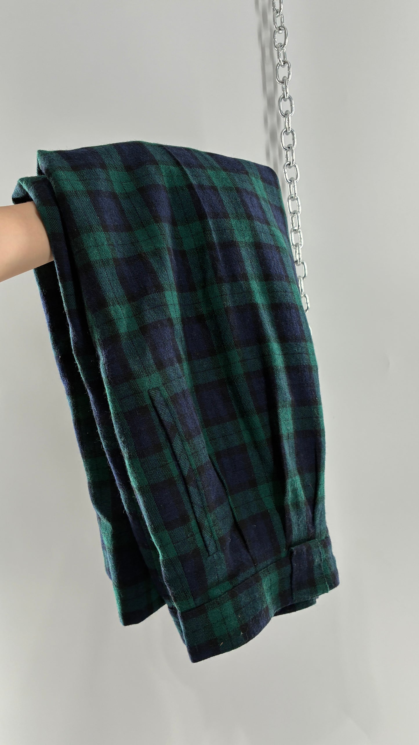 Vintage Collectible Gold by GIORGIO SANT’ANGELO 100% Wool Plaid Navy and Green Trouser (10)