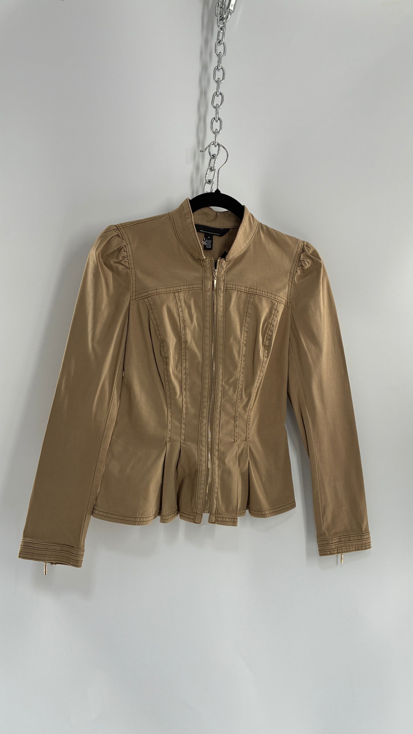 Vintage WHITE HOUSE BLACK MARKET Tan Peplum Zip Up Tailored Jacket (0)