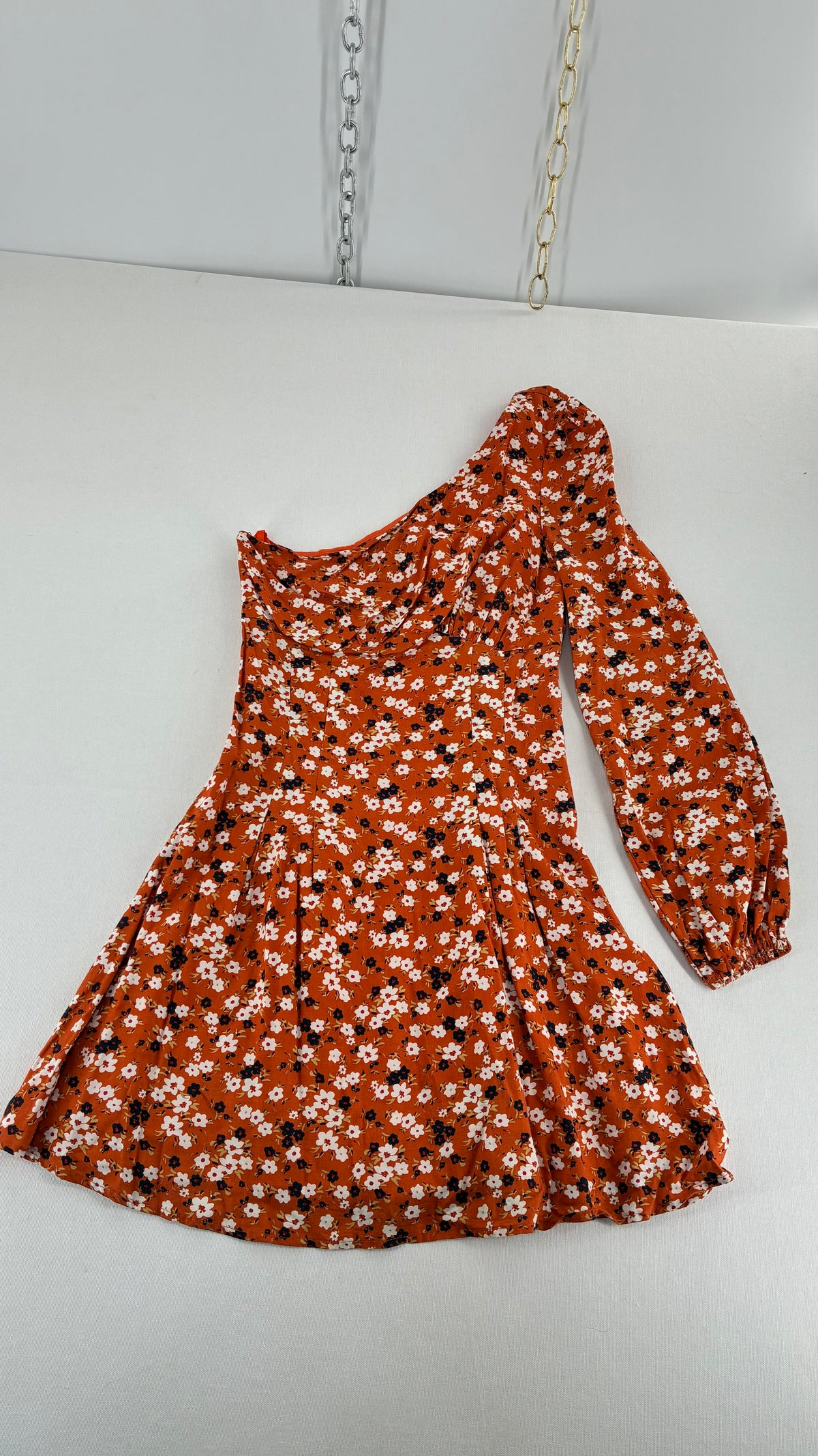 Free People Orange Asymmetric Single Sleeve Flared Out Fall Florals Dress (0)