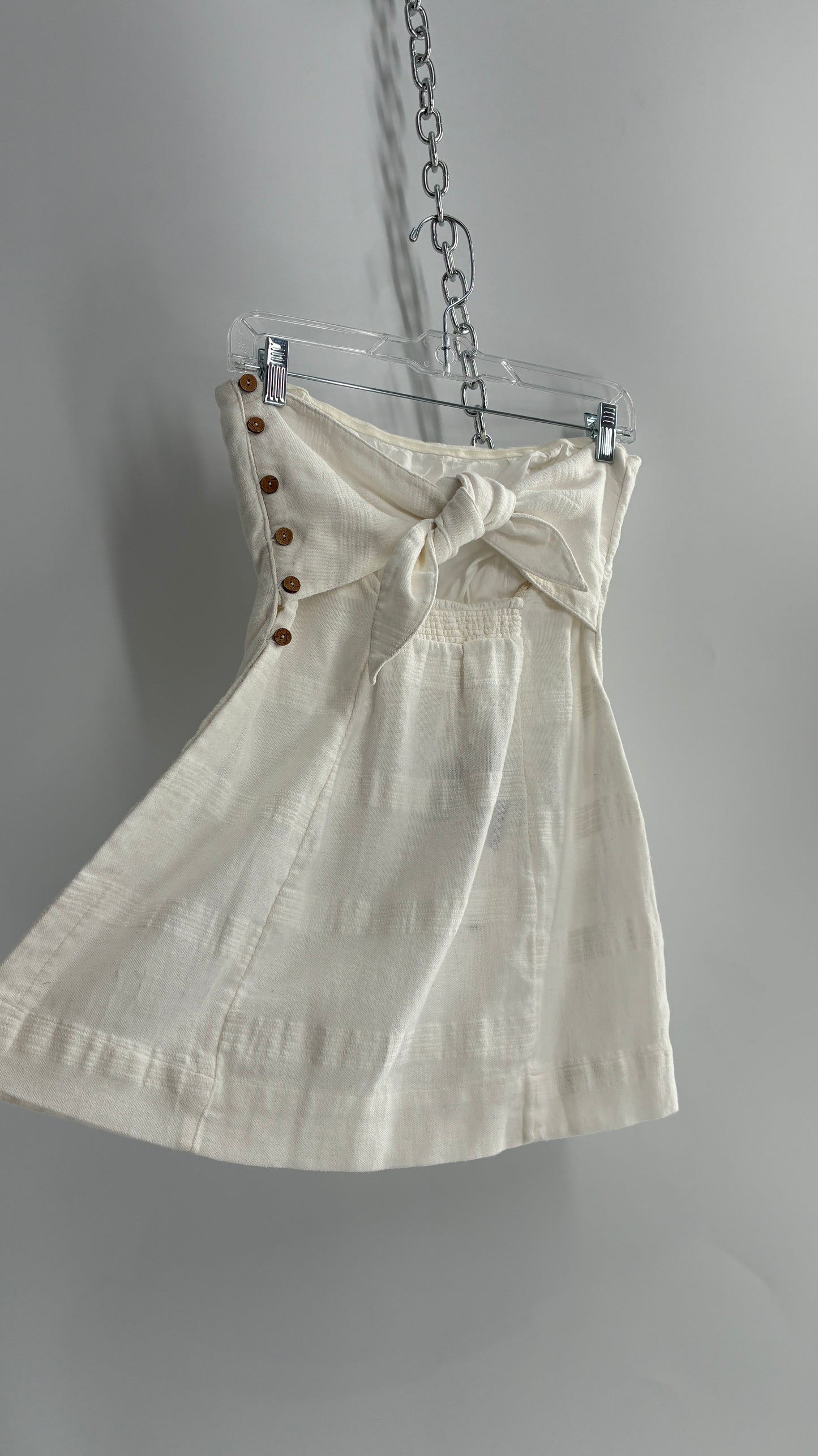 Free People White Side Slit Long Tie Back Button Side Tube Top (S)