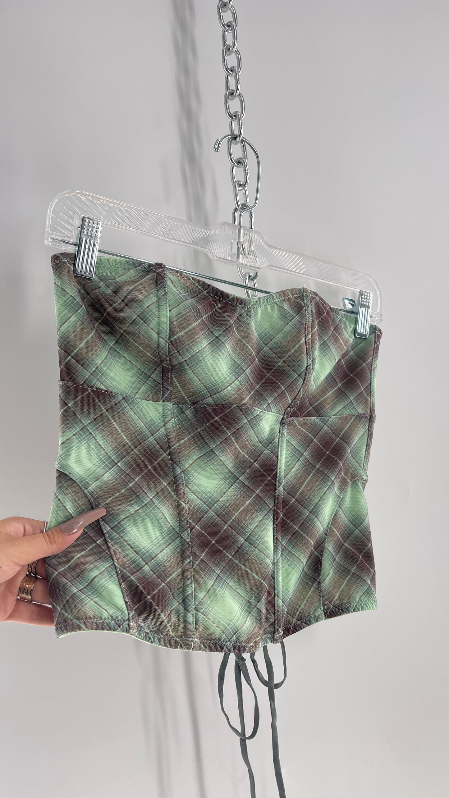 Out From Under Green and Grey Plaid Bustier Corset (Medium)