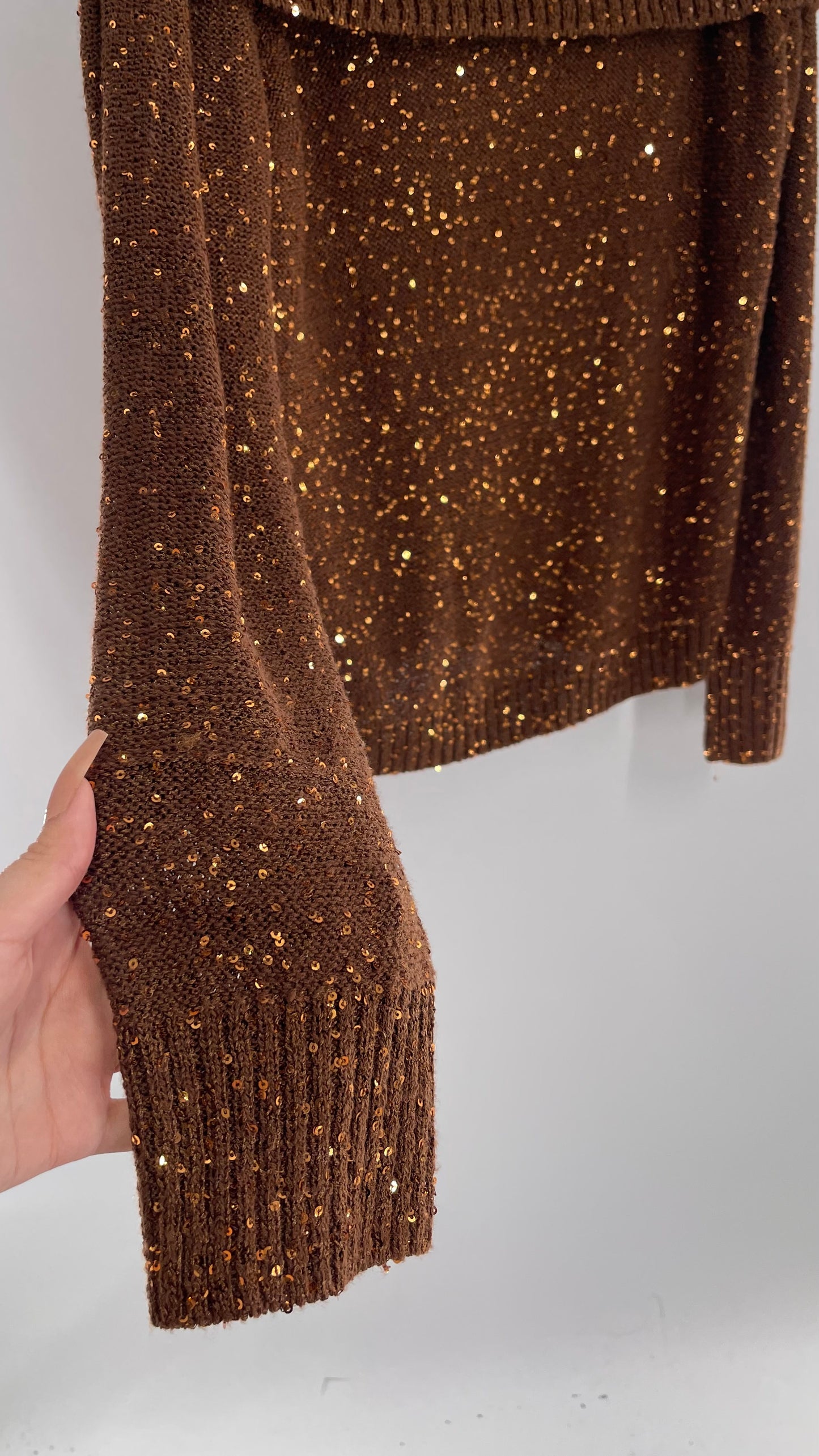 INC Bronze Knit Off the Shoulder Sweater with Sequins (XL)