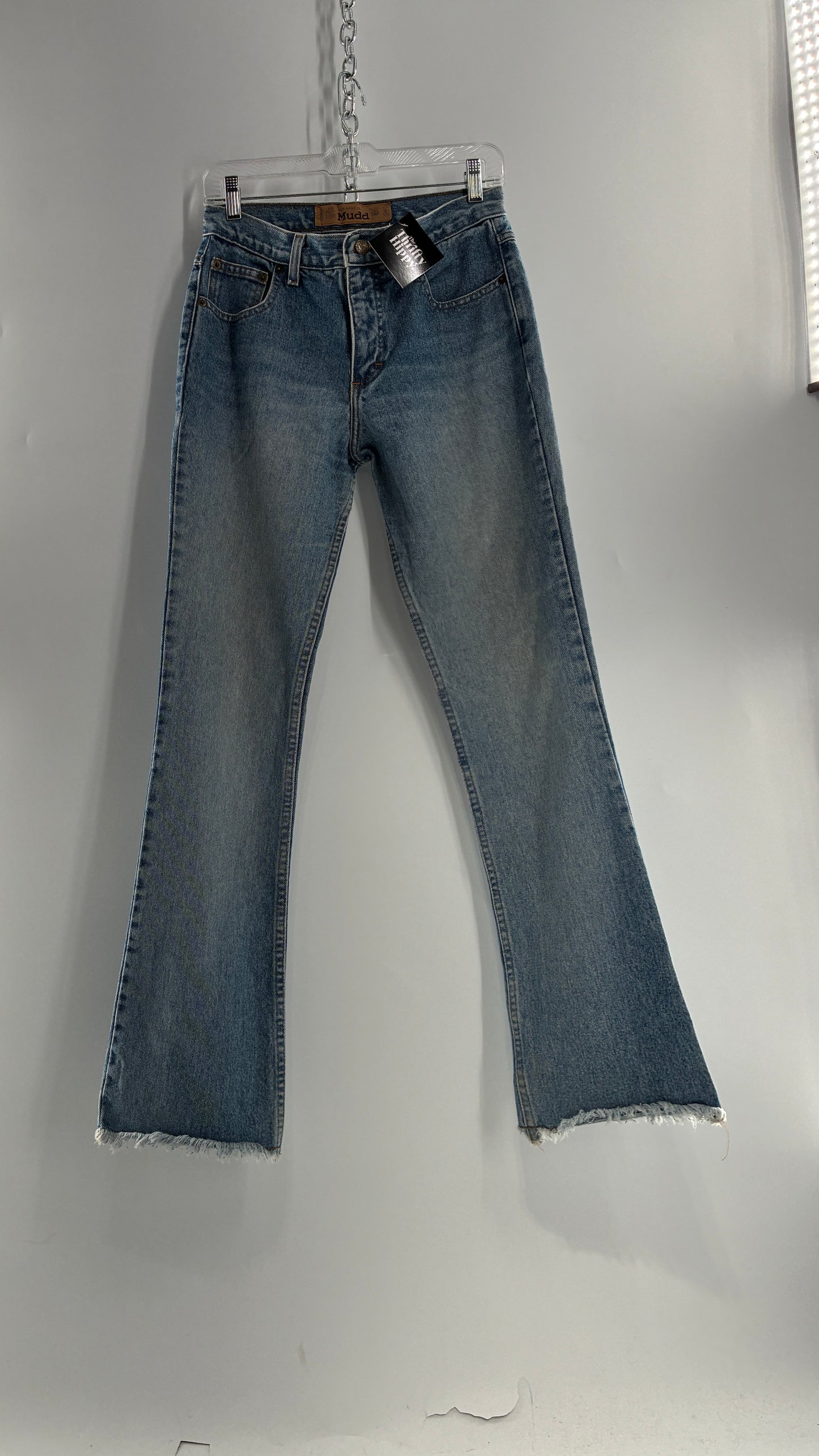 Vintage MUDD Light Wash Kick Flare Jeans with Oversized Jacron (7)