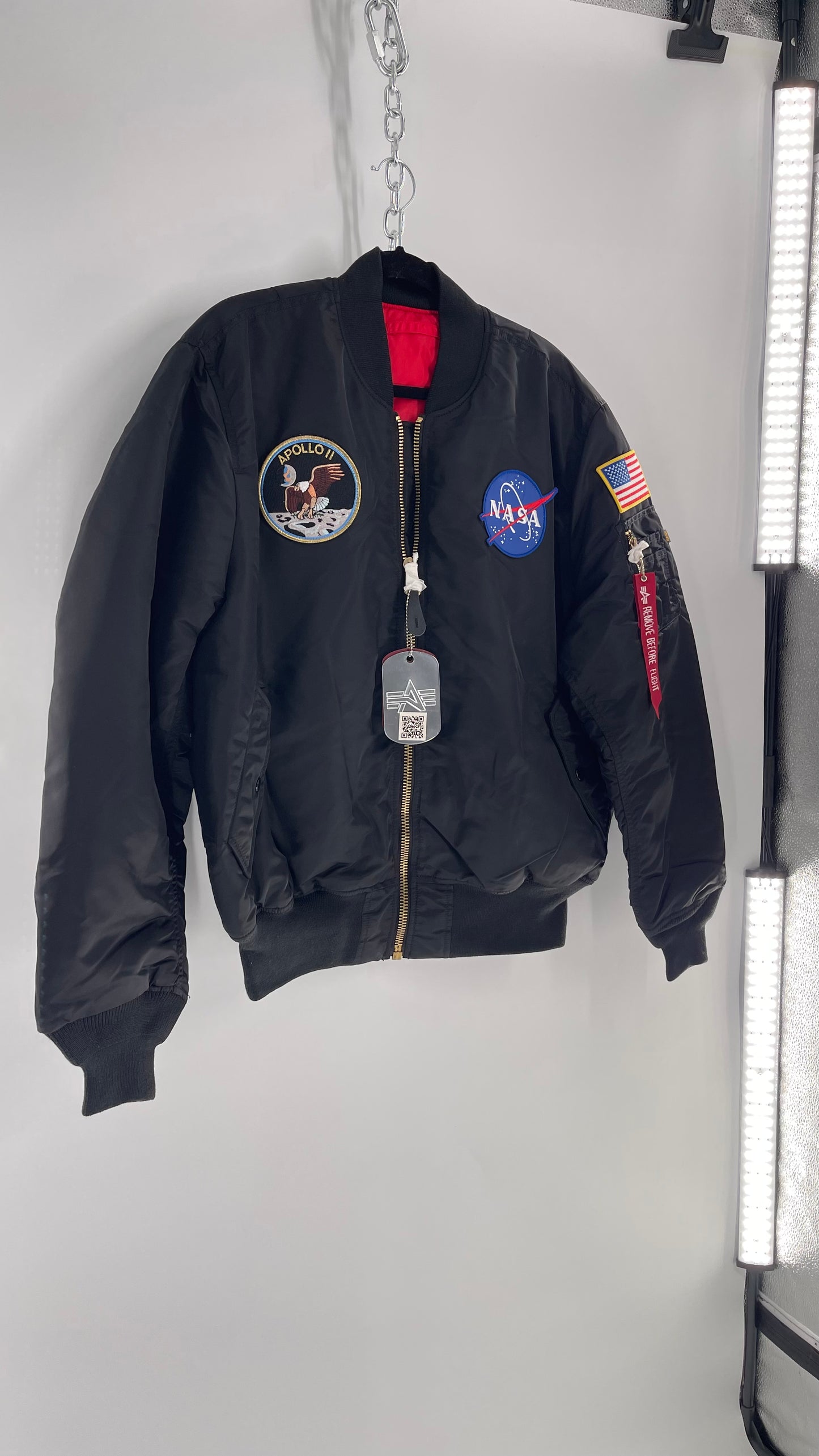 NASA Black Bomber Jacket with Tons of Patches Never Worn with Tags (XXL)