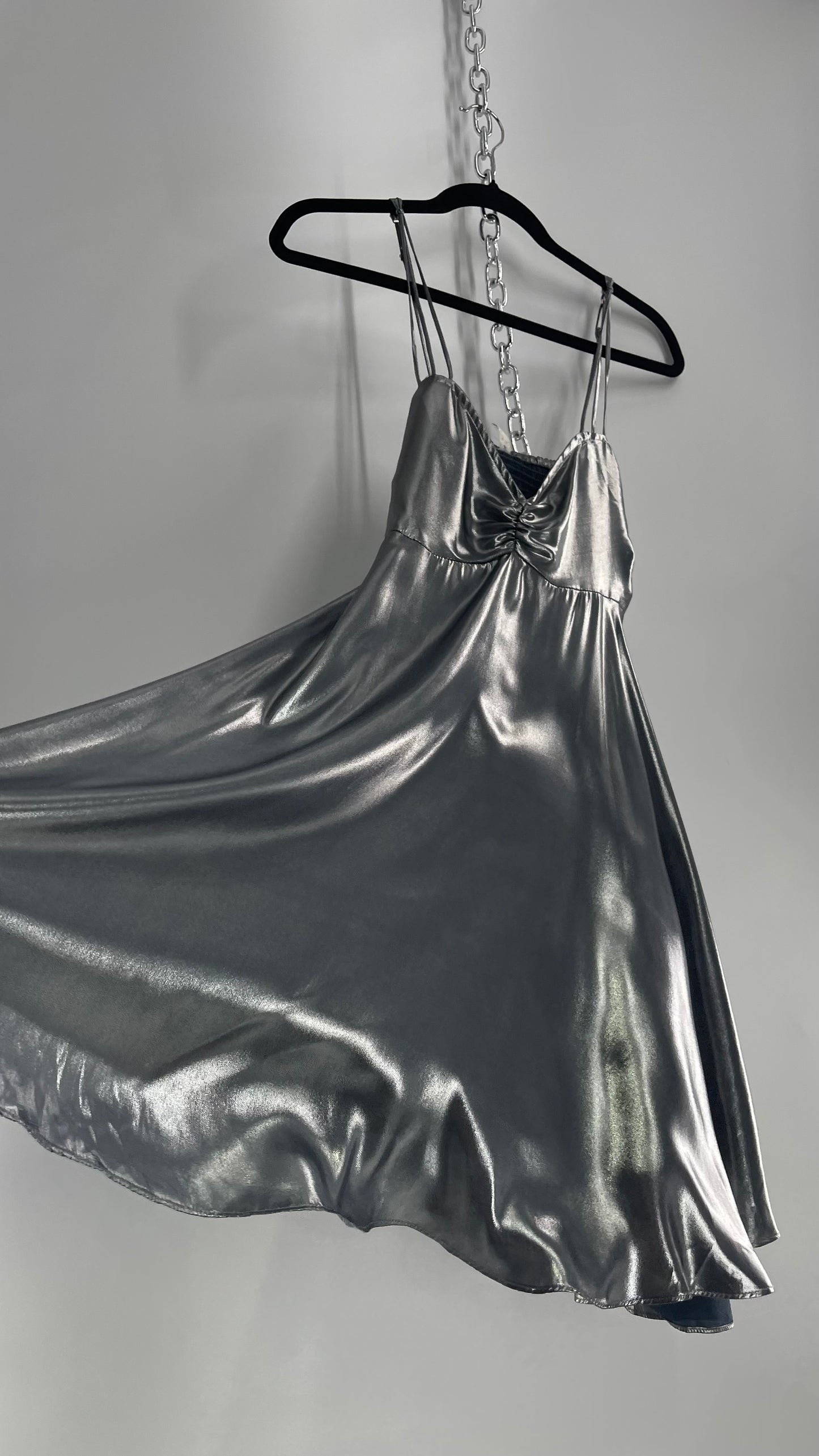 Intimately Free People Liquid Metal Silver Backless Dress (XS)