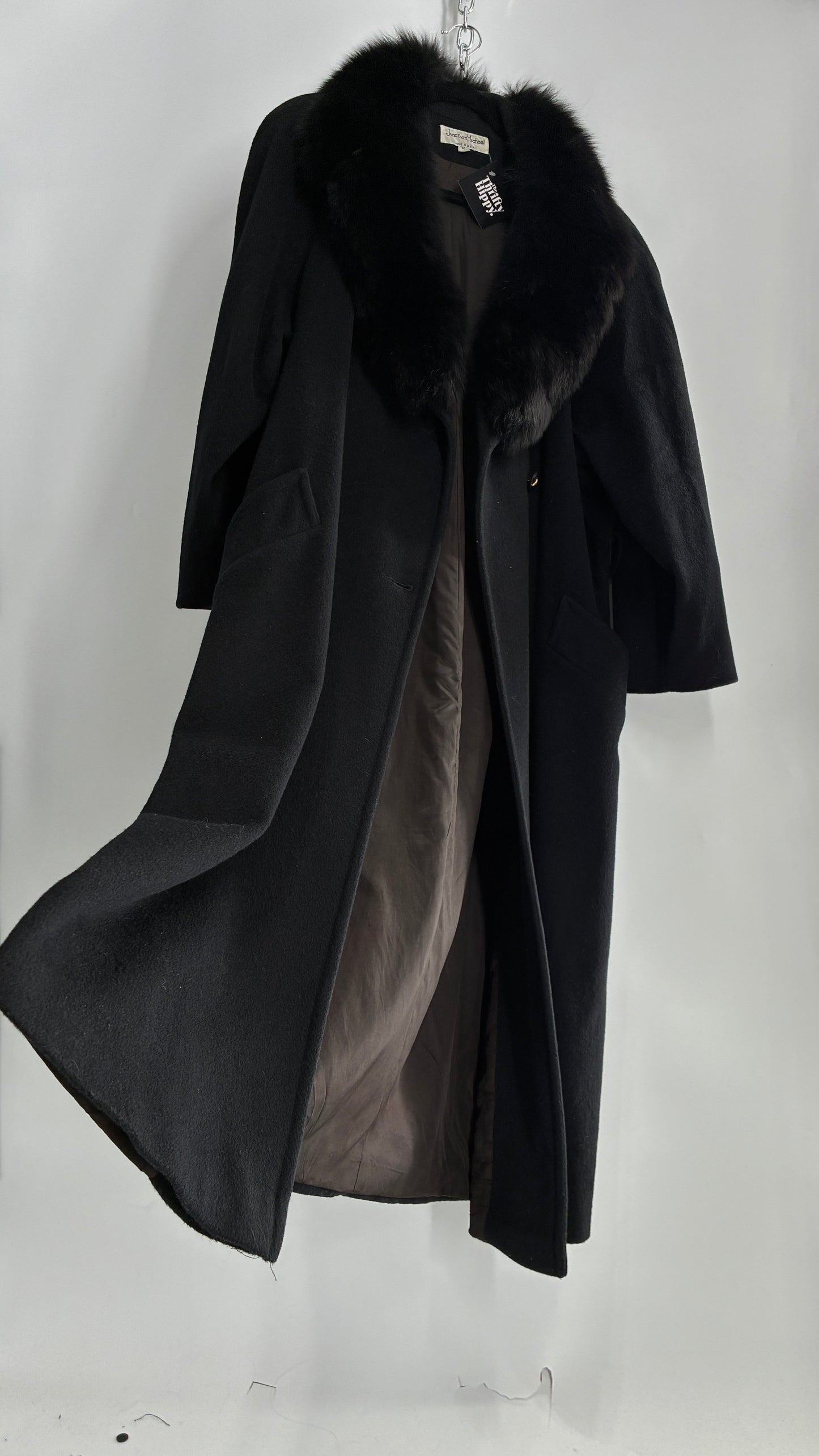 Jonathan Michael Black Full Coat with Genuine Fur Collar (C)(16)