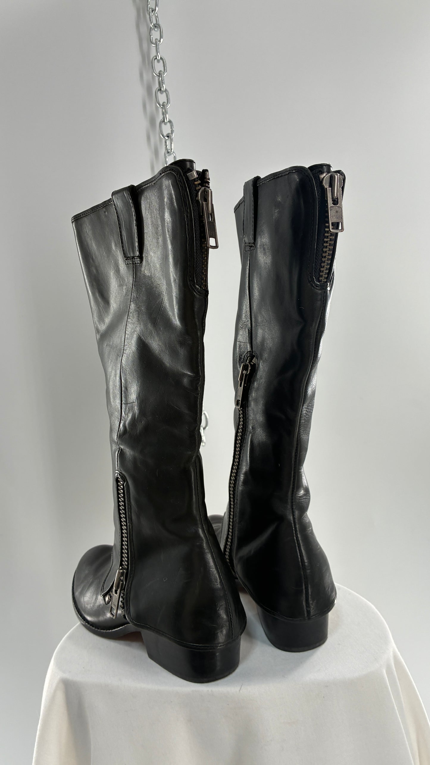 Vintage KORK EASE Black Genuine Leather Fold Over Boots with Heavy Metal Detailing (9/40.5)