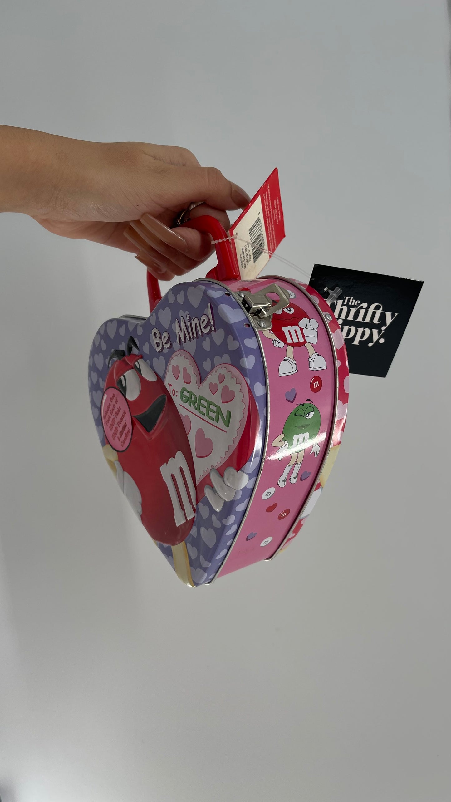 Deadstock Vintage M&M Tin Heart Shaped Lunch Box with “Be Mine” and “In Your Dreams” Embossed