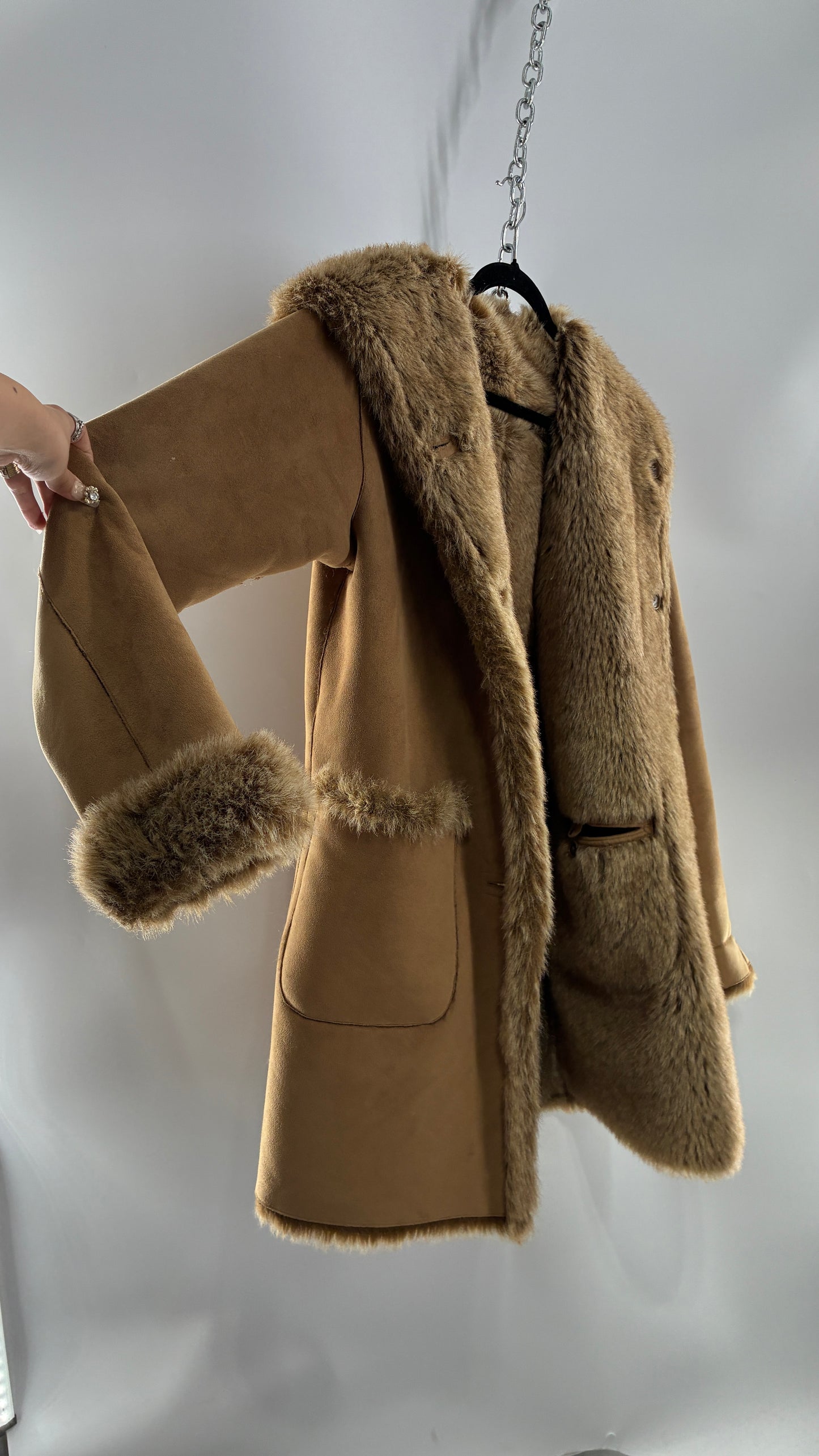 Vintage JONES NEW YORK Reversible Fur and Vegan Suede Coat (Small)