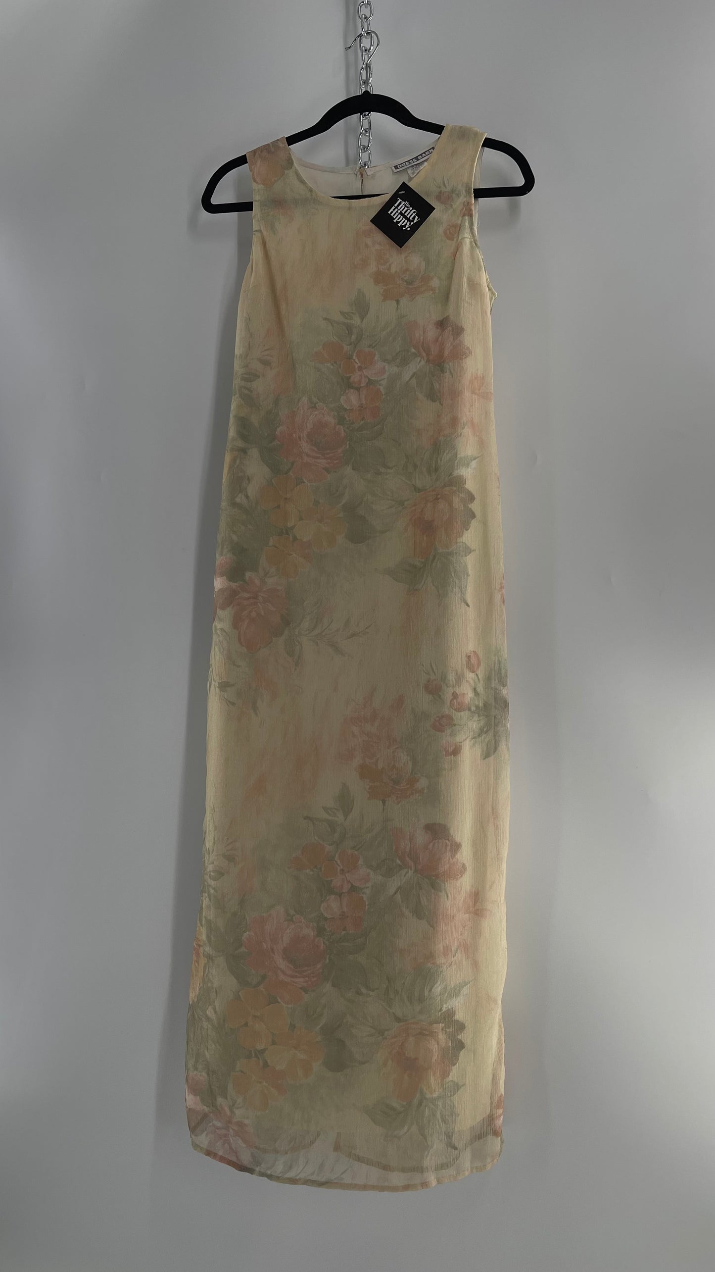 Vintage Dress Barn Muted Pastel Floral Dress with Slightly Metallic Sheen (6)