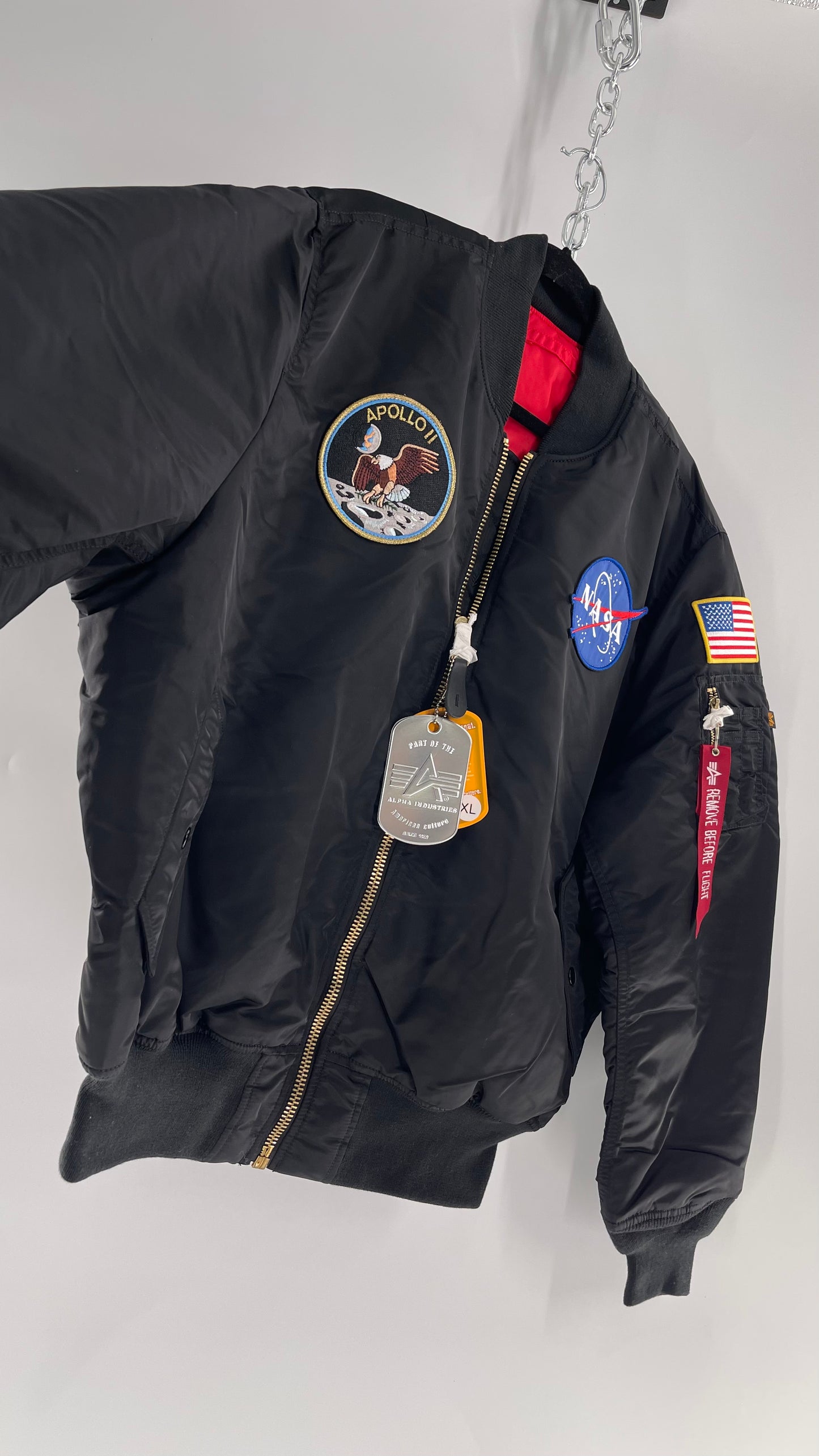 NASA Black Bomber Jacket with Tons of Patches Never Worn with Tags (XXL)