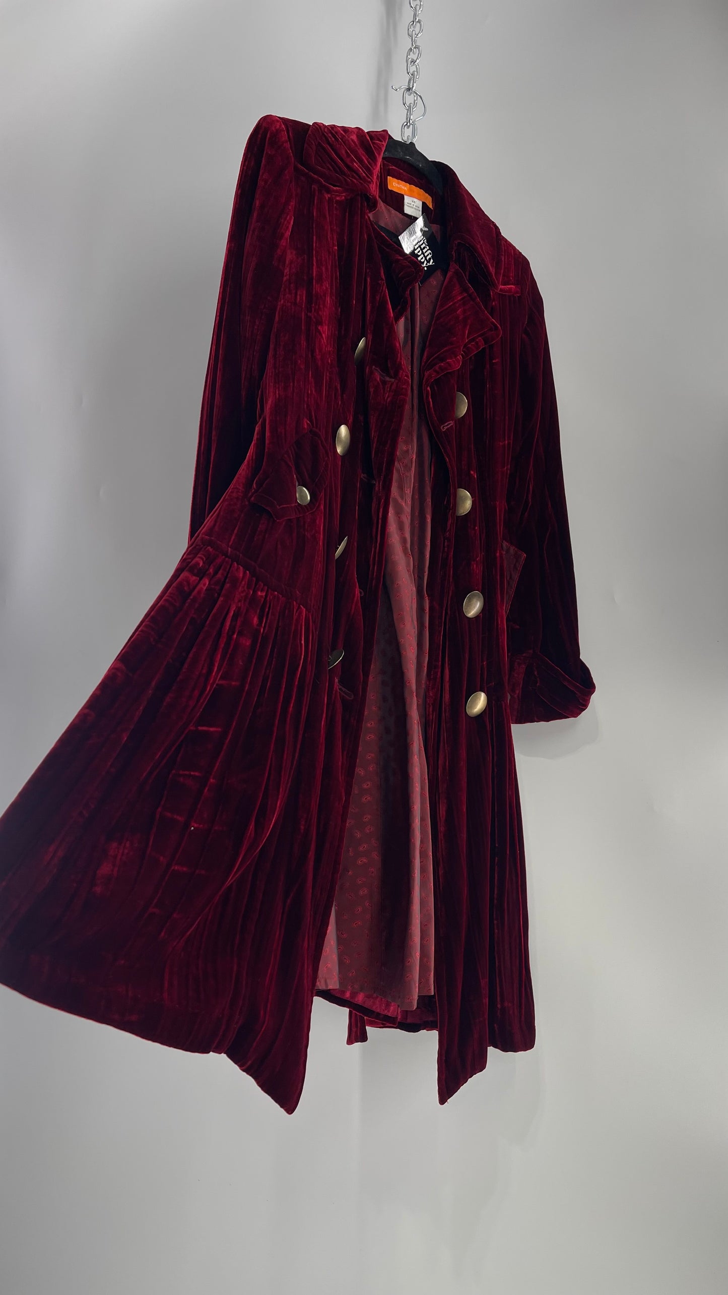 Cynthia Steffe Oxblood Red Velvet Double Breasted Gold Button Coat (XS)