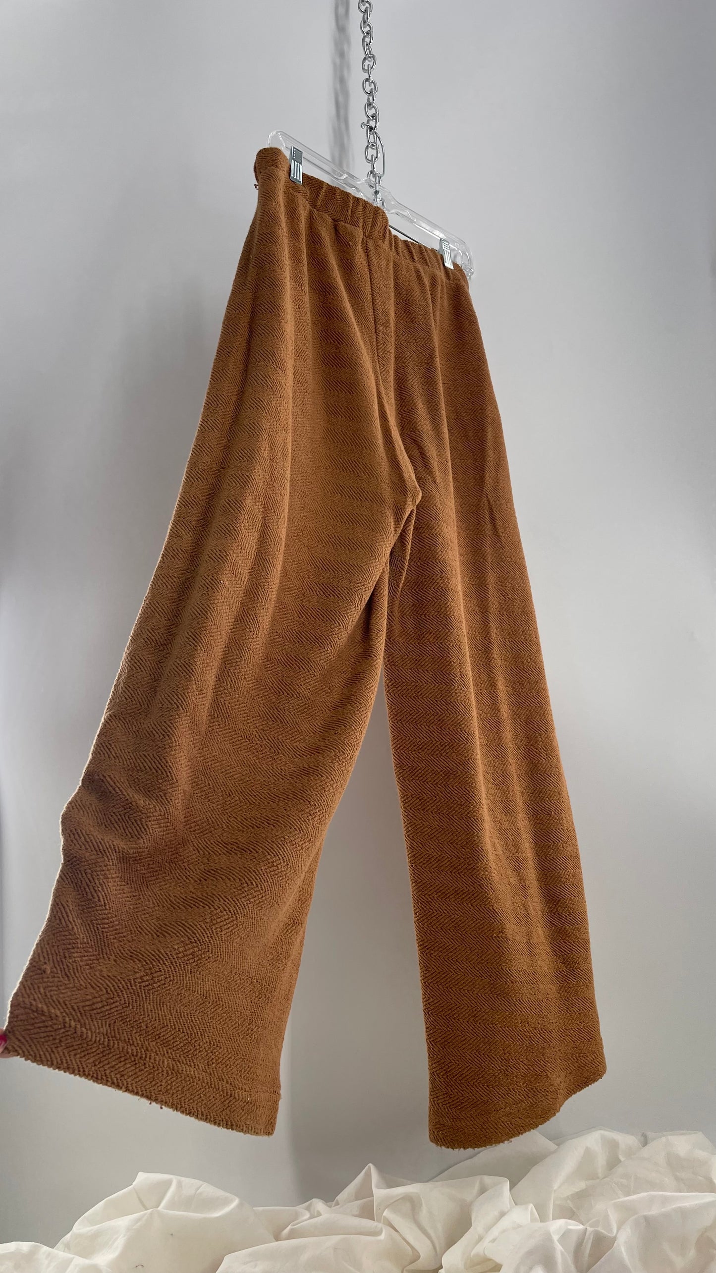 Free People Beach Brown Knit Tapered Haram Style Pant (Medium)