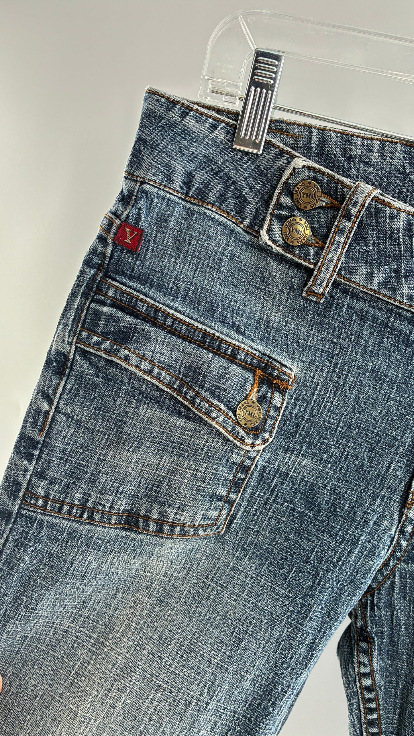 Vintage Pocket Side Low Rise, Kick Flare Jeans with Side Button Closure YMI (11)