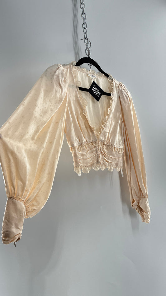 For Love & Lemons Ivory Balloon Sleeve Ruched Waist Blouse (XS)