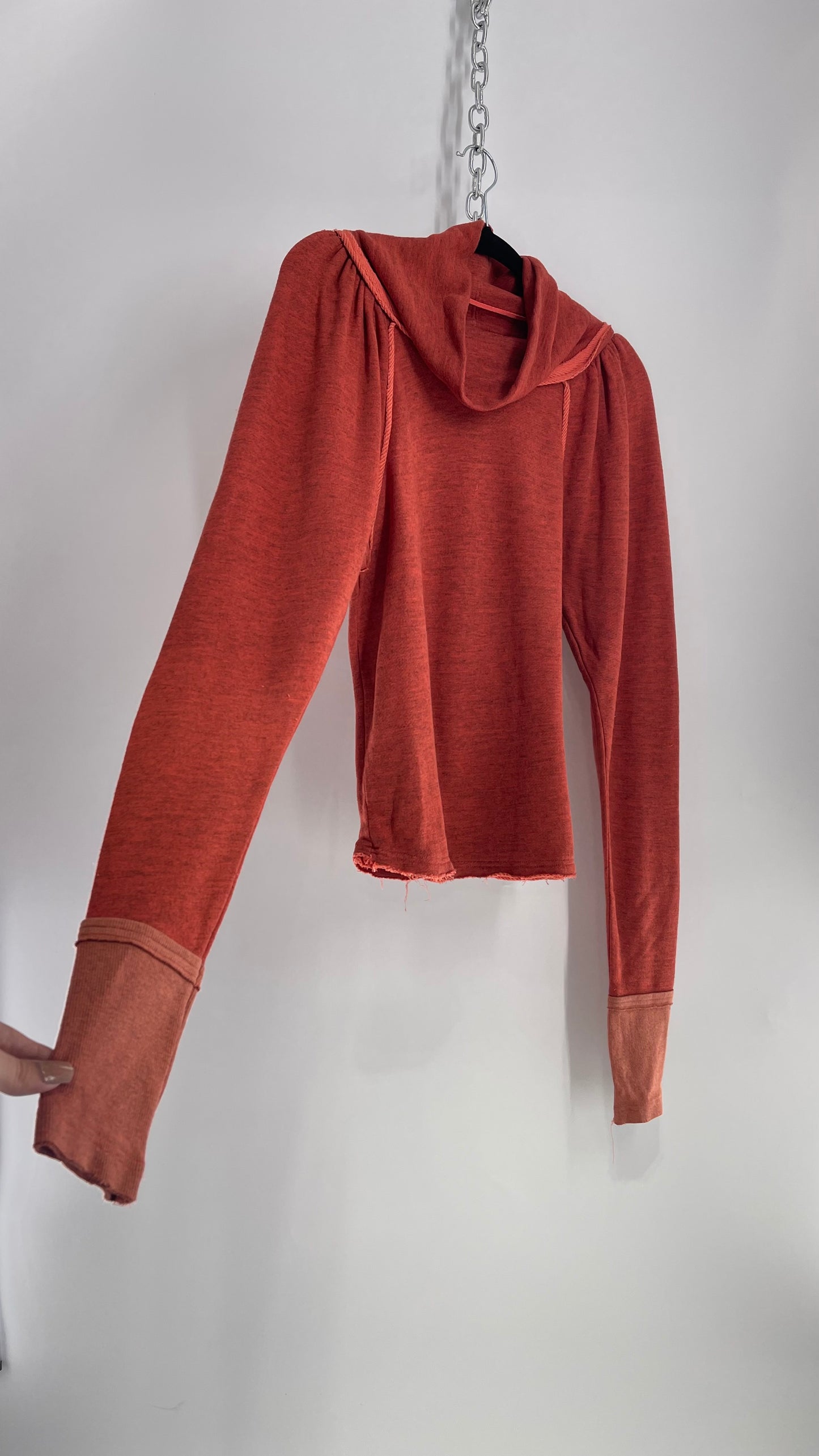 Free People Coral/Peach Turtle Neck Puff Shoulder Slouchy Sweater (Small)