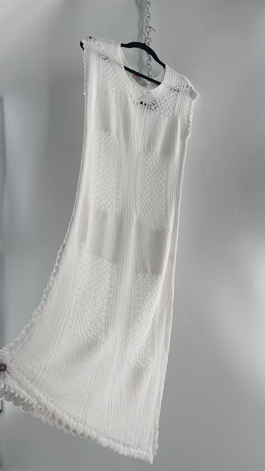 Free People White Crochet Knit Maxi Dress (XS)