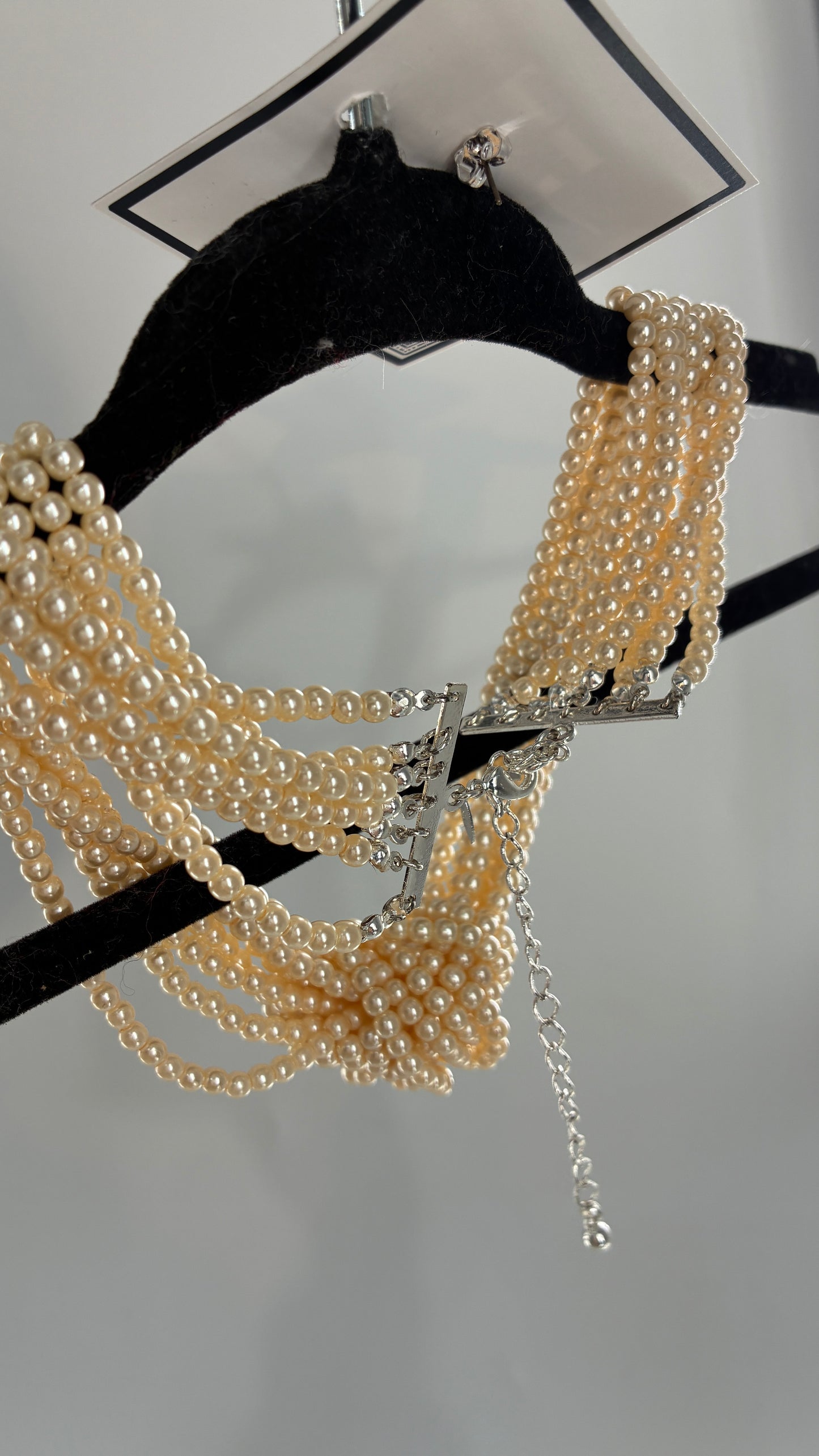 Vintage Layered Pearl Choker with Matching Earrings