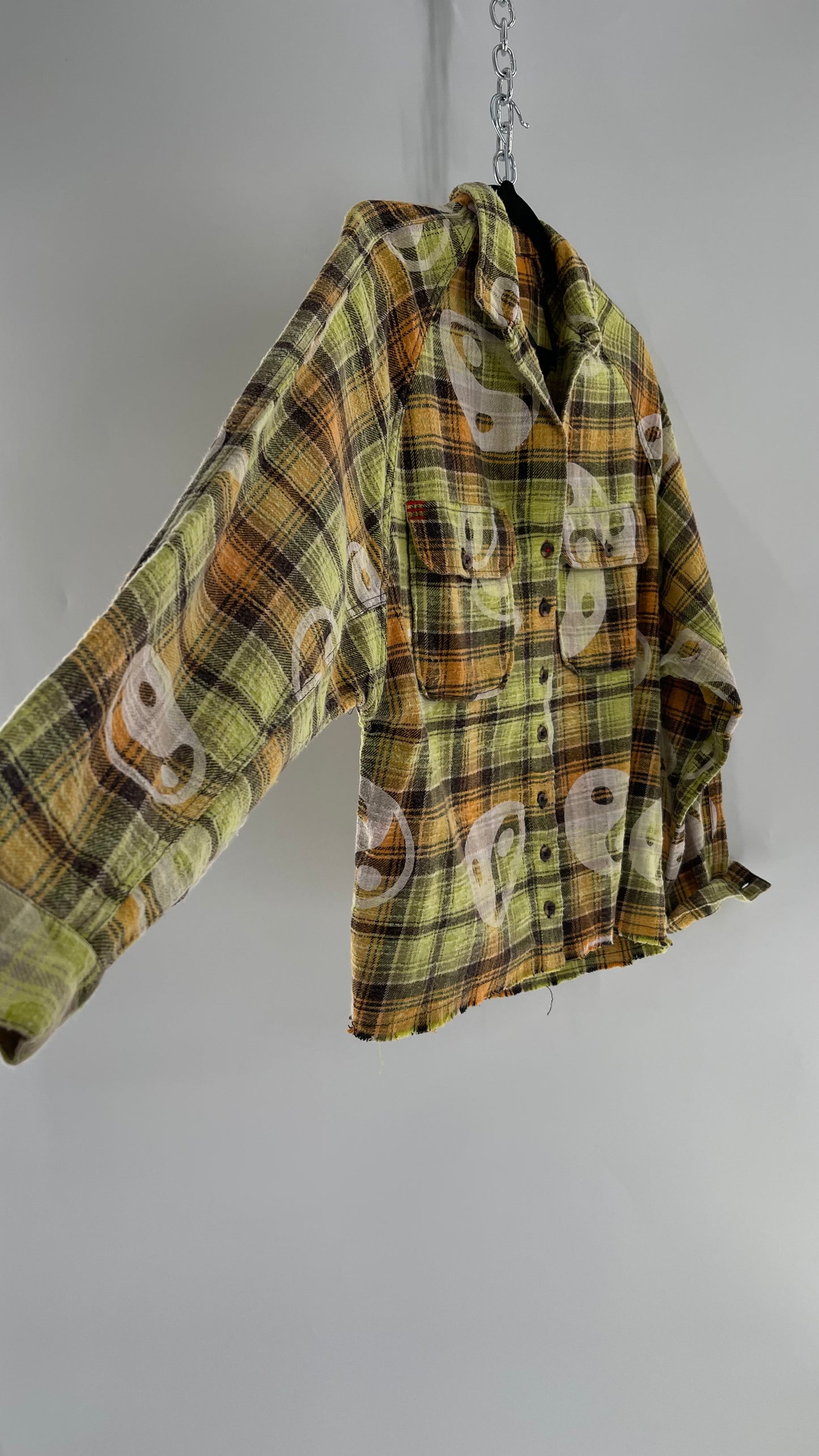 BDG Urban Outfitters Thick Lime Green/Orange Yin and Yang Flannel (XS)