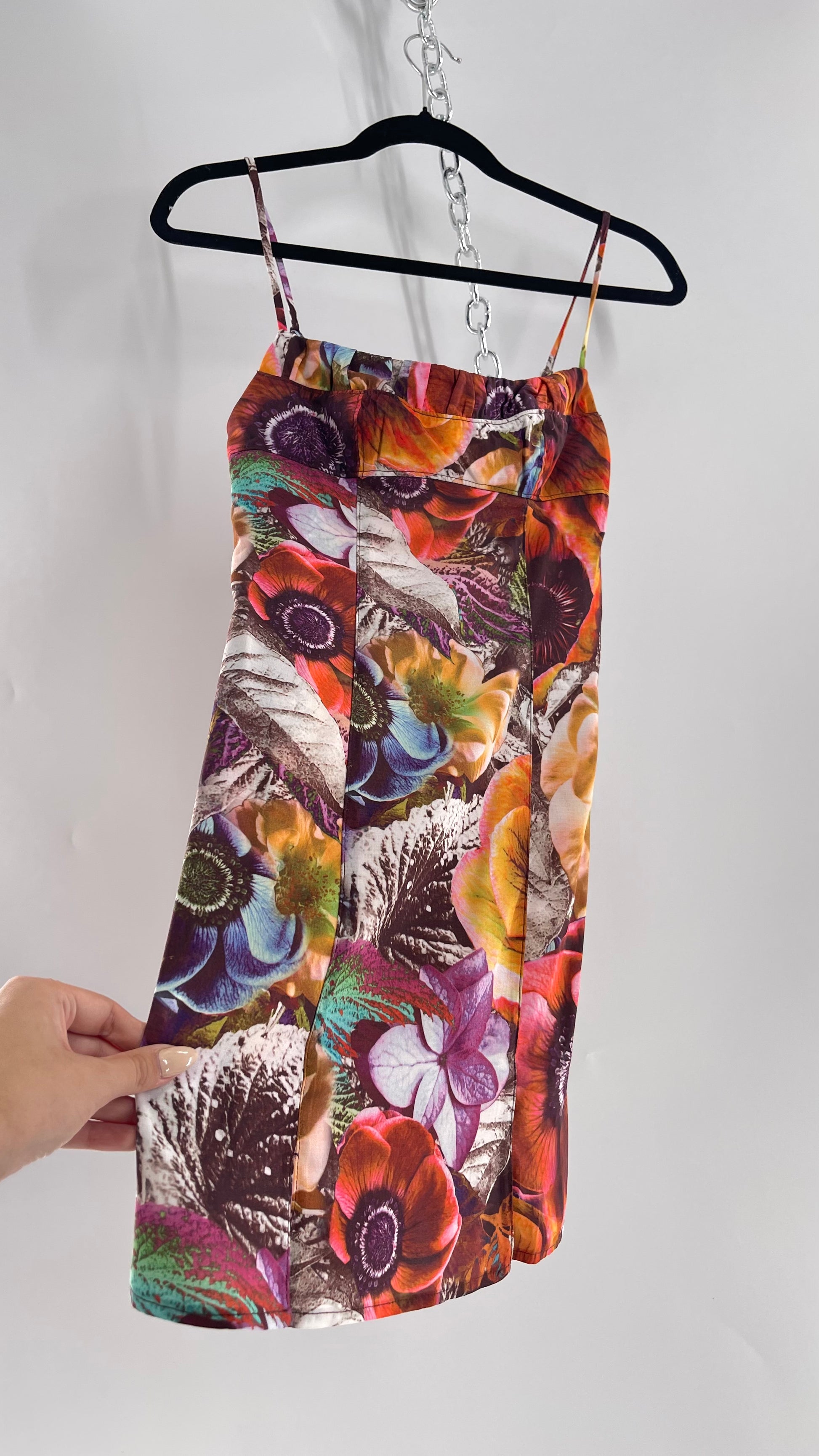 urban outfitters mini dresses Urban Outfitters Colorful Floral Graphic Psychedelic Mini Dress (XS) – The Thrifty Hippy