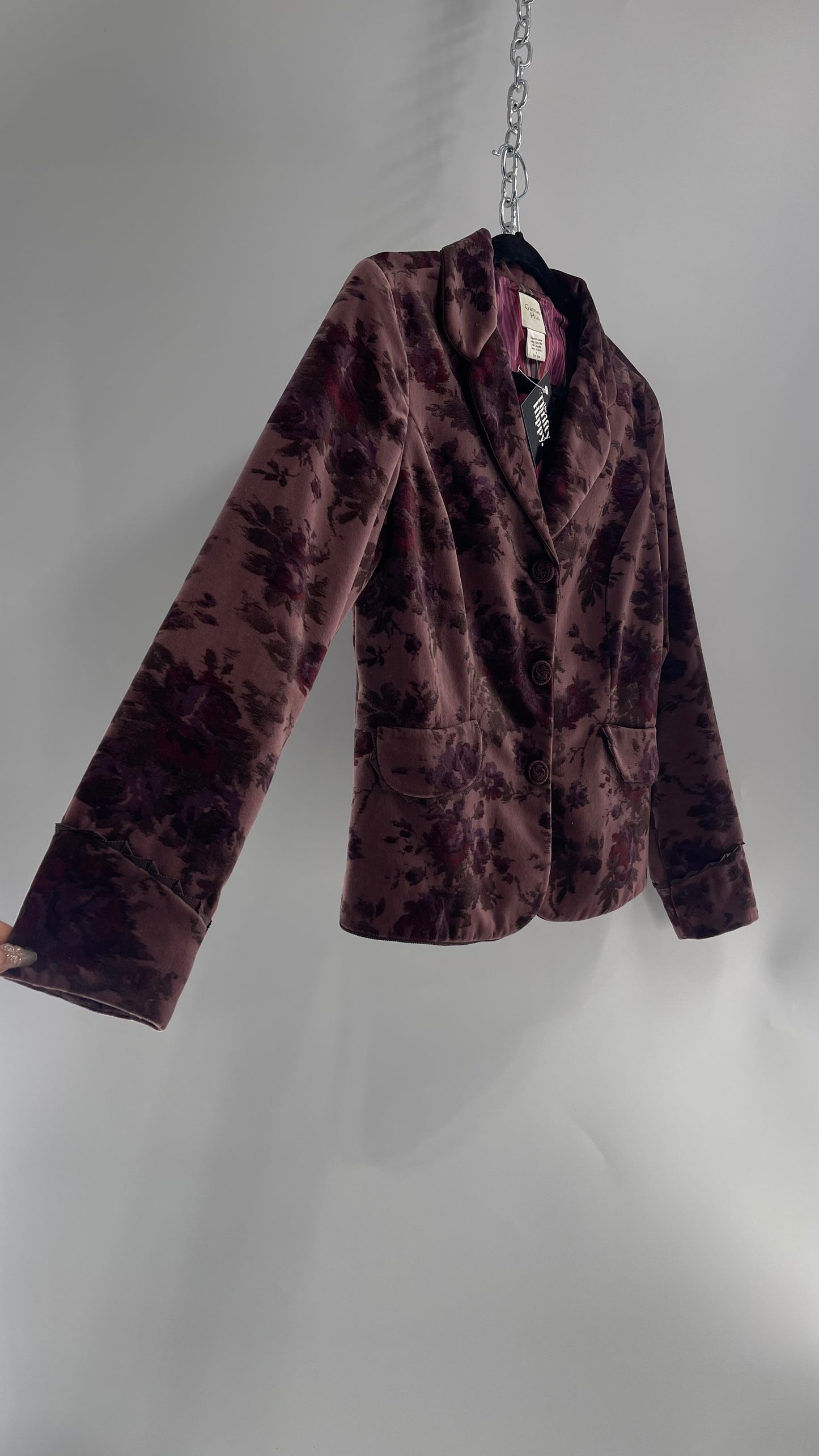 Vintage Floral Plum Purple Velour/Velvet Blazer (8)