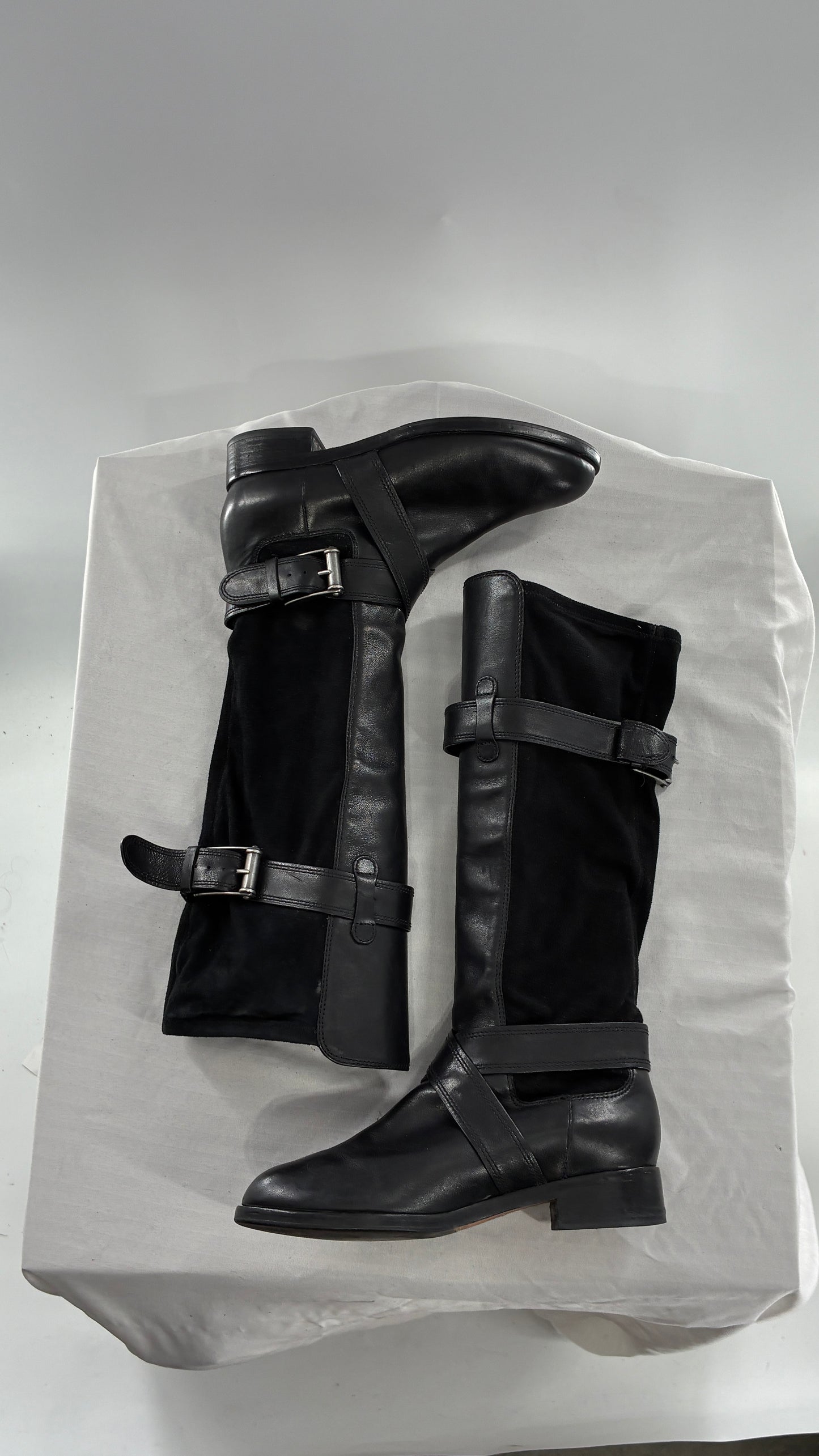 Vintage Cole Haan Black Leather Knee High Boots with Buckle Detailing (7.5)