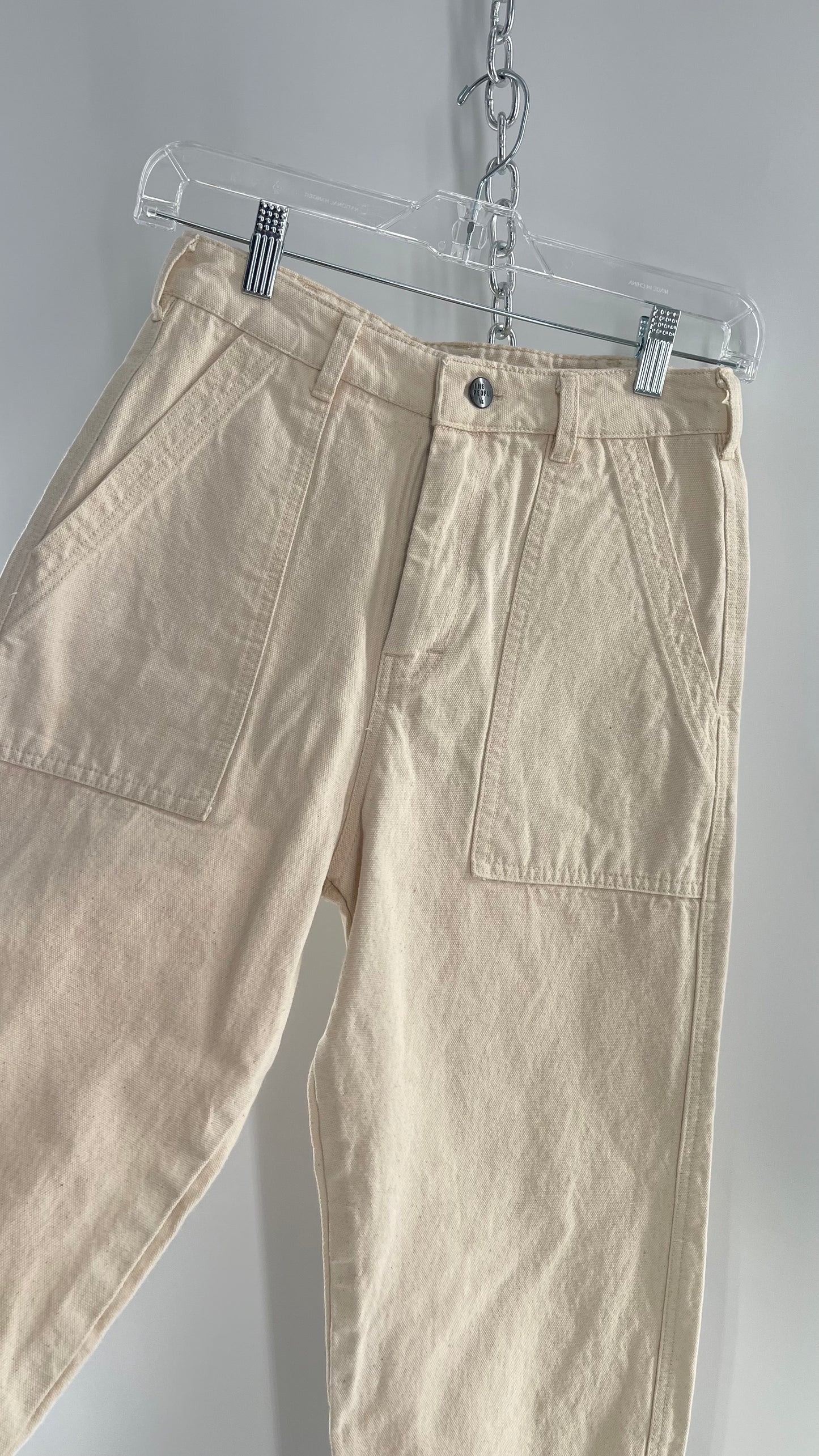 Free People Beige Canvas Carpenter Pant (Small)