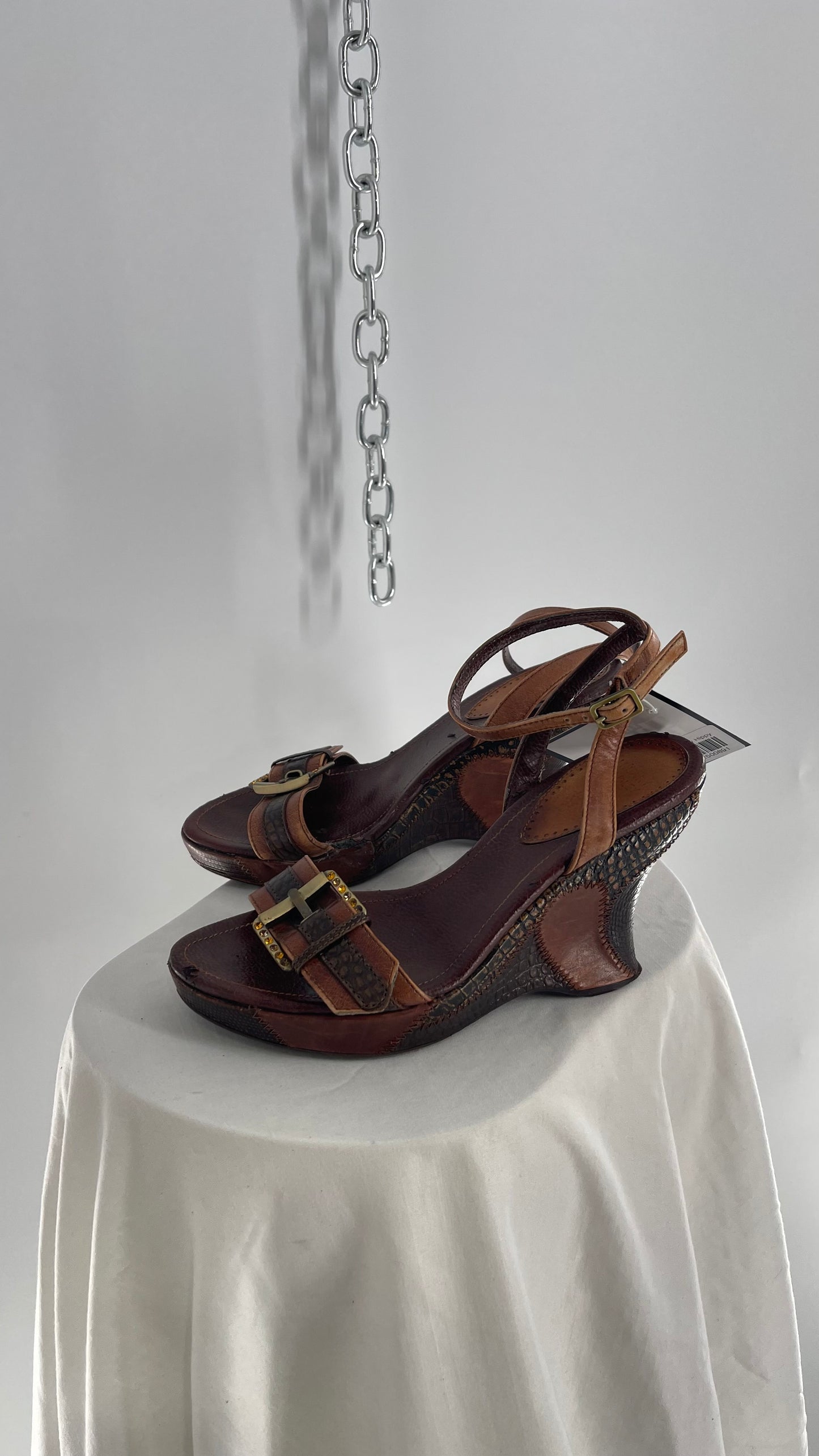 Vintage Hilary Radley Leather Patchwork Buckled Wedges (5)