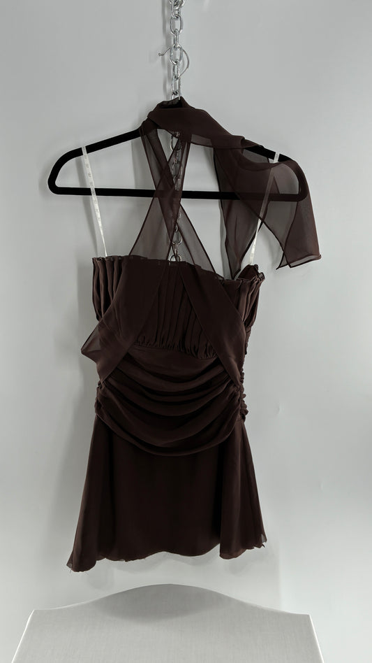 Vintage Brown Ruched Chopped Blouse with Pleated Bust  (6)