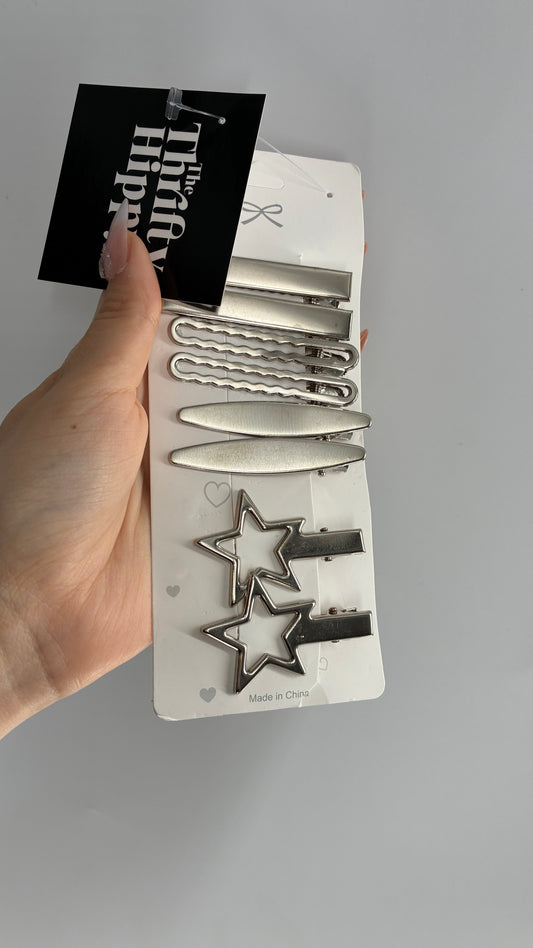 Silver Metal Hair Beret Clip Set