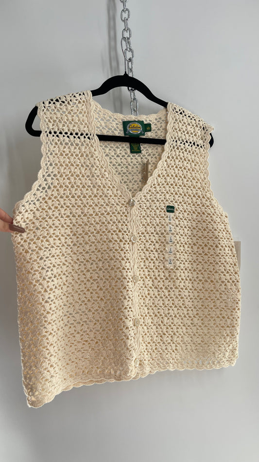 Deadstock Vintage Cabela’s Beige Crochet Knit Vest with Tags Attached (Large)