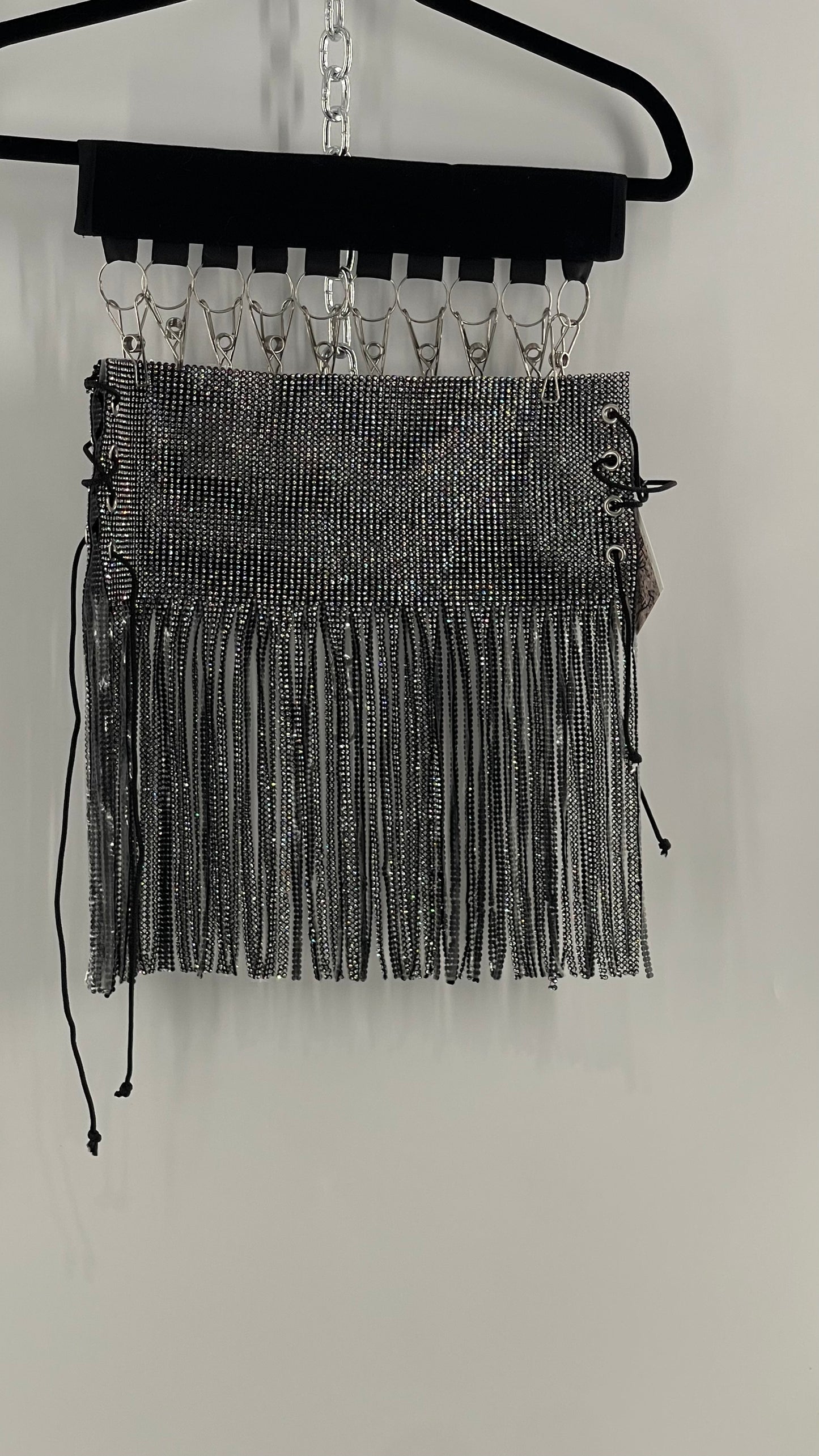 Rhinestone Mesh Fringe Top/Skirt with Tie Up Sides (OS)