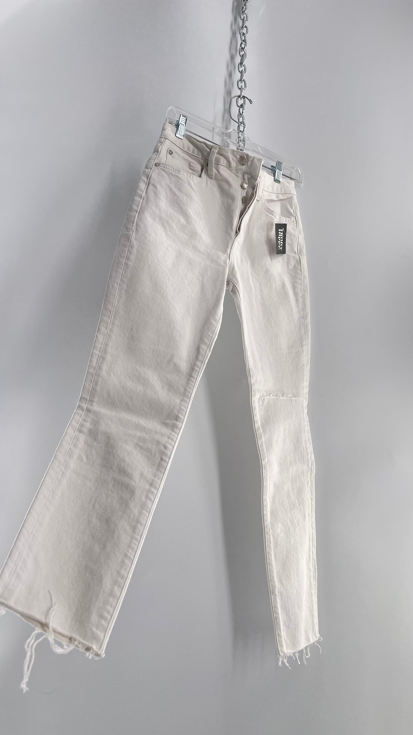 Free People White High Waisted Skinny Cropped Denim (26)