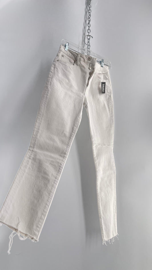 Free People White High Waisted Skinny Cropped Denim (26)