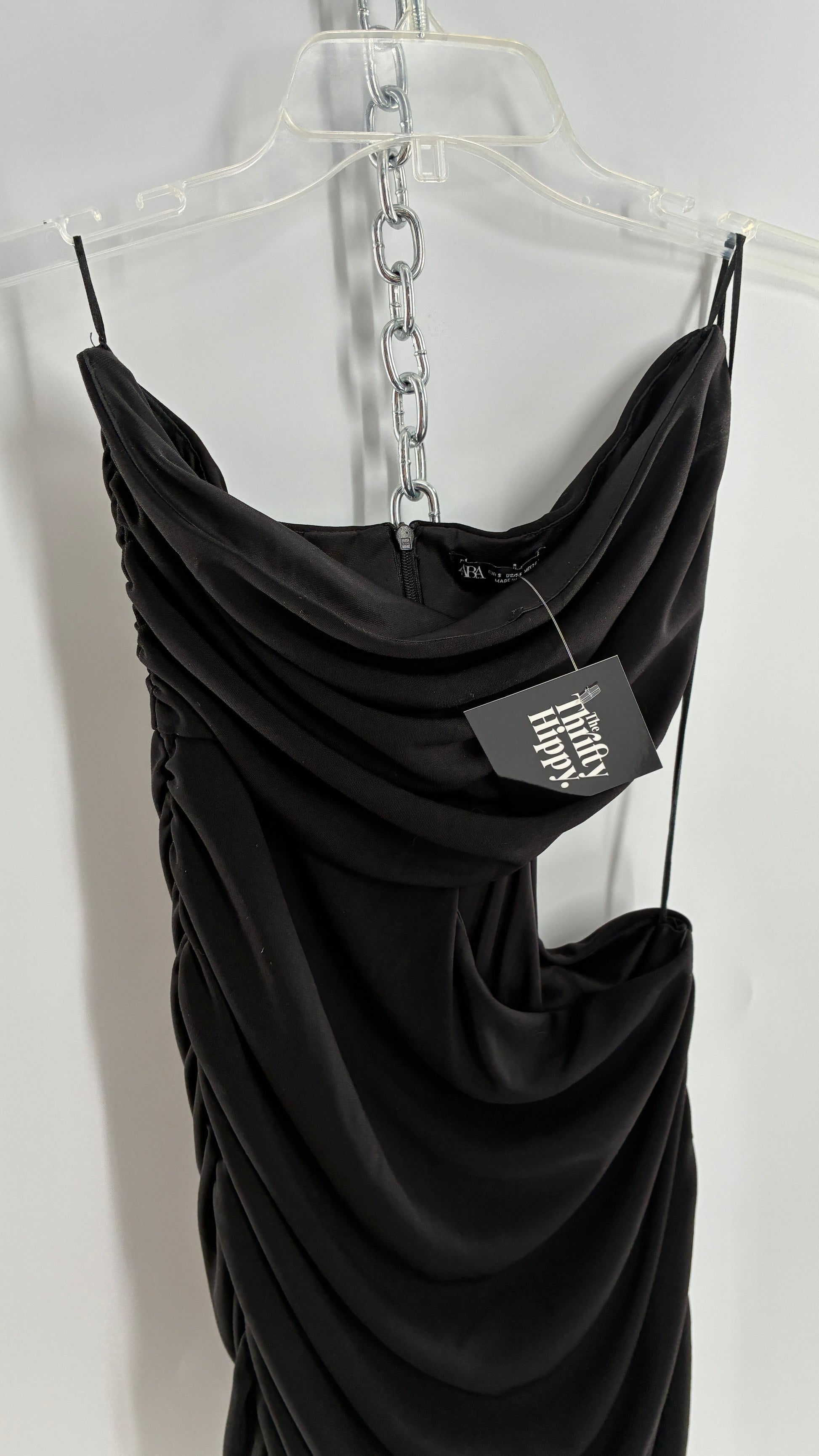 ZARA Black Ruched Cut Out Side Mini Dress (Small) The Thrifty Hippy ZARA Black Ruched Cut Out Side Mini Dress (Small) The Thrifty Hippy