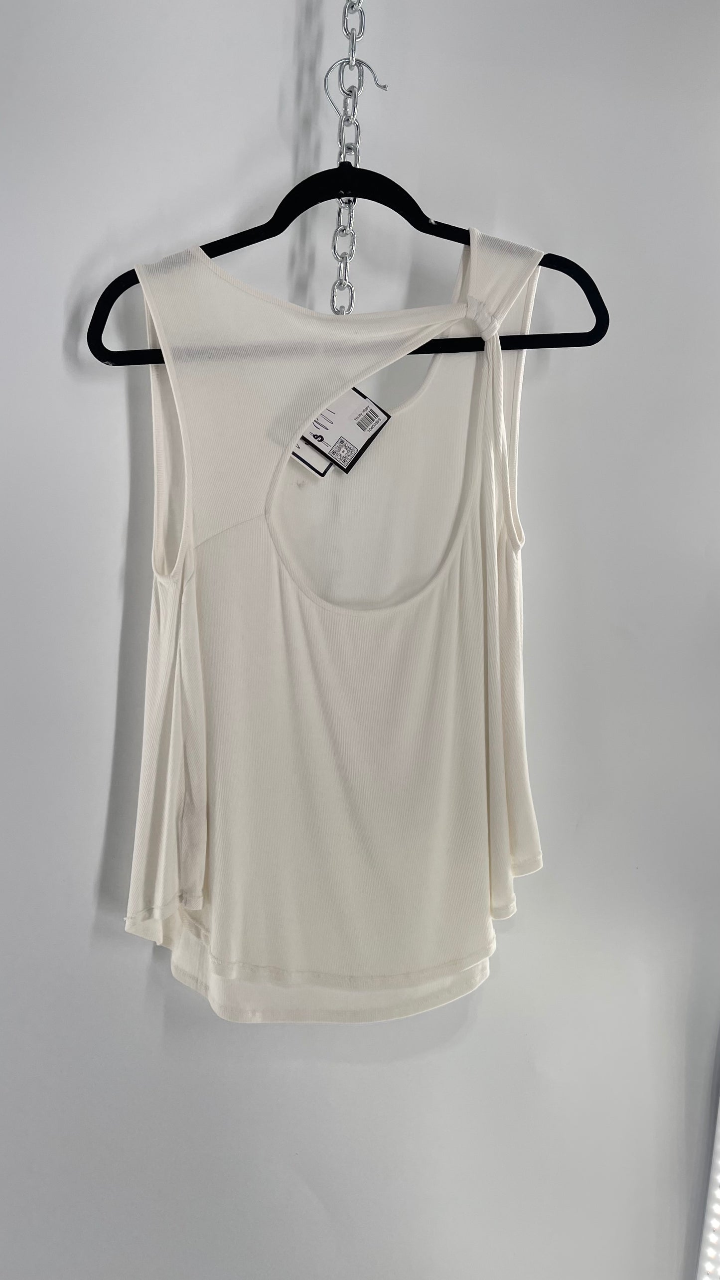 Free People White Sleeveless Tank with Rolled Strap and Cut Out Back (XS)