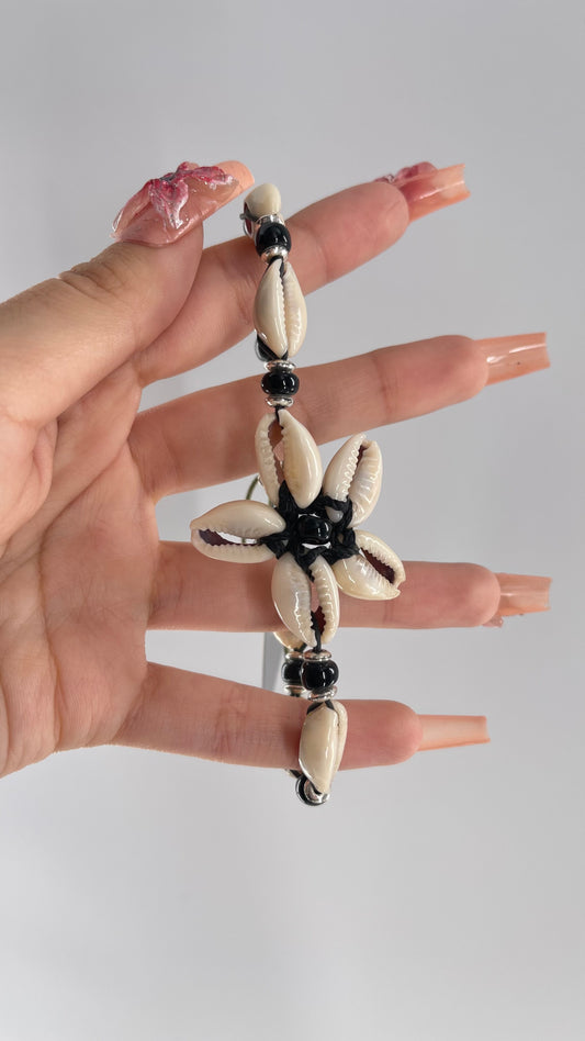 Vintage Shell Flower + Black Beads Shell Bracelet/Anklet