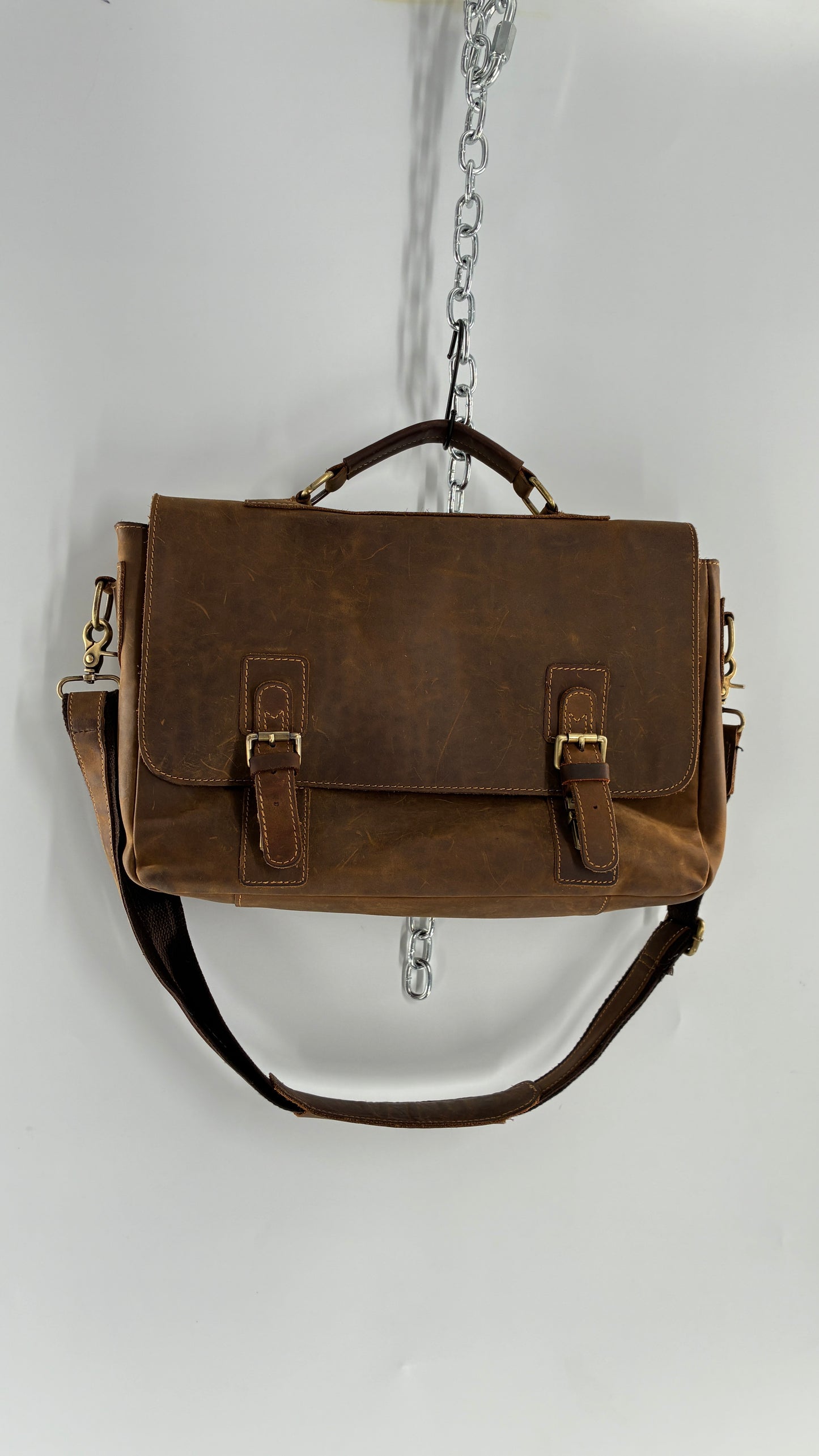 KATTEE Heavy Duty, Thick Genuine Leather Briefcase School Satchel Messenger Bag