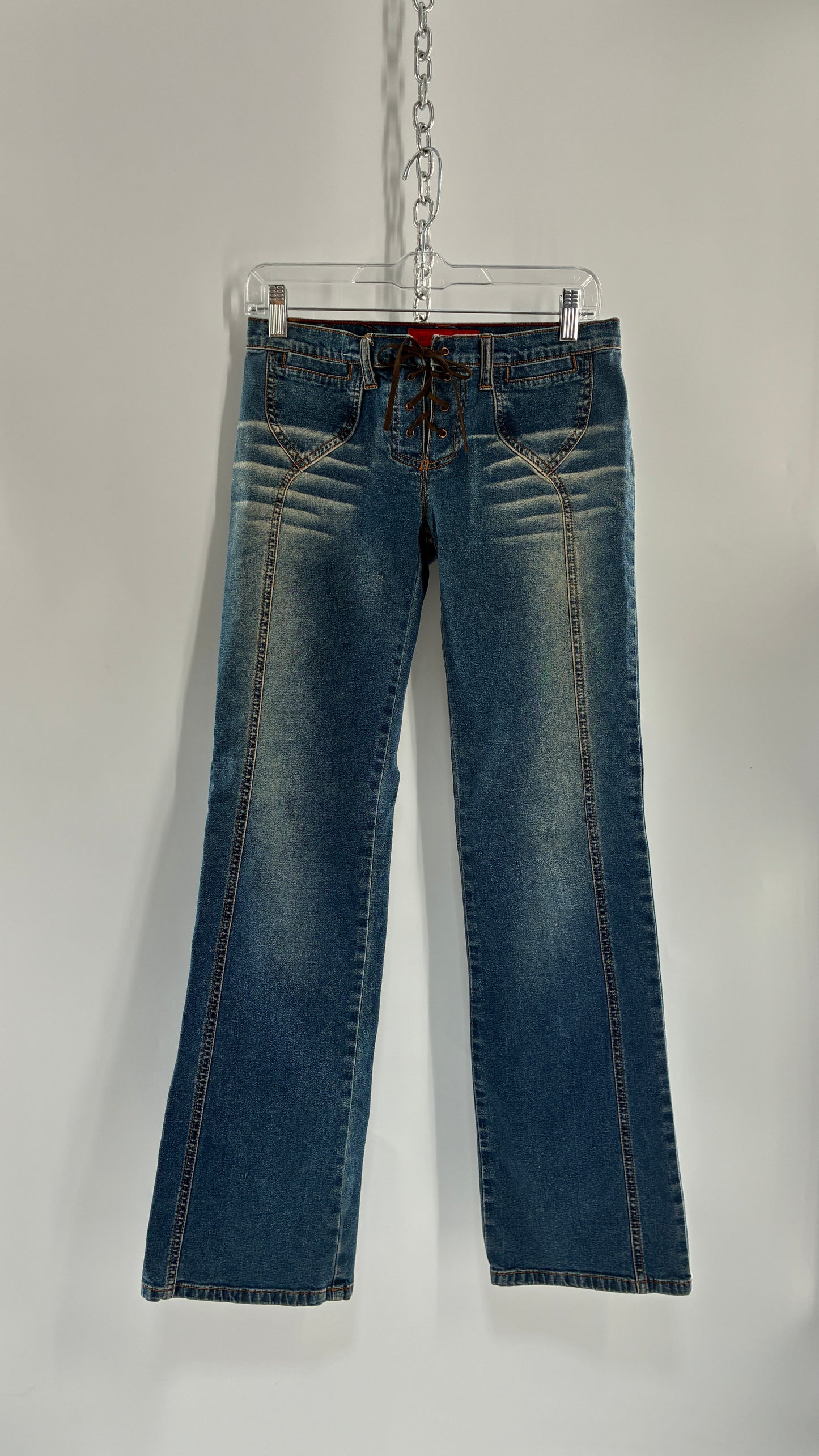 Vintage BONGO Low Rise Jeans with Lace Up Closure and Arched Bum Stitching (7)
